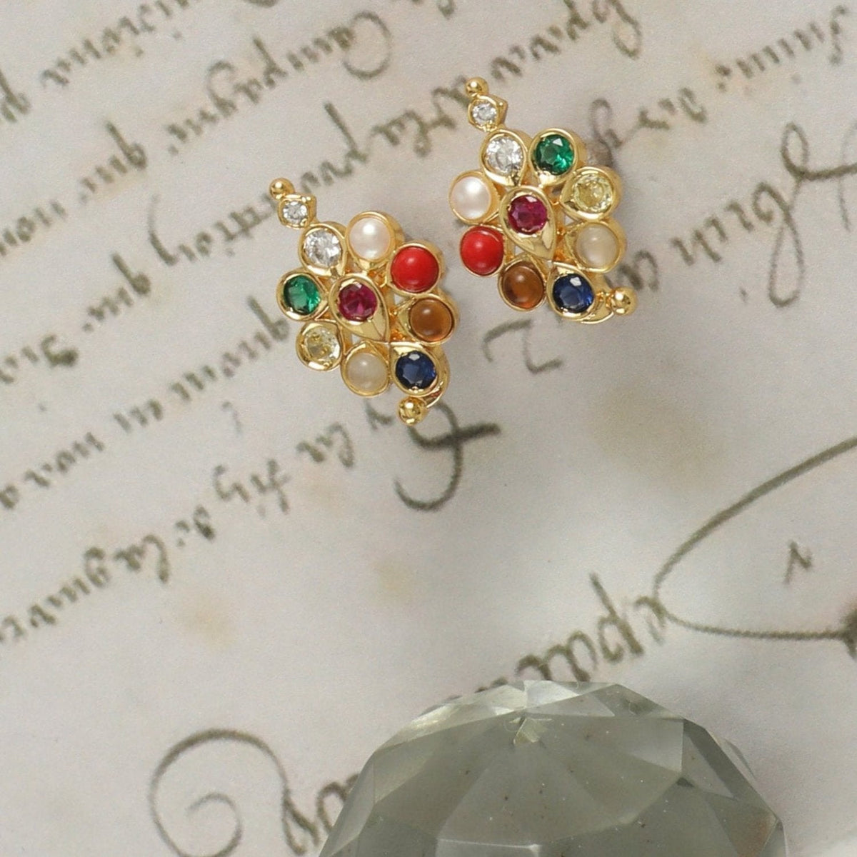 Earrings Pushpika Navaratna Silver Stud Earrings