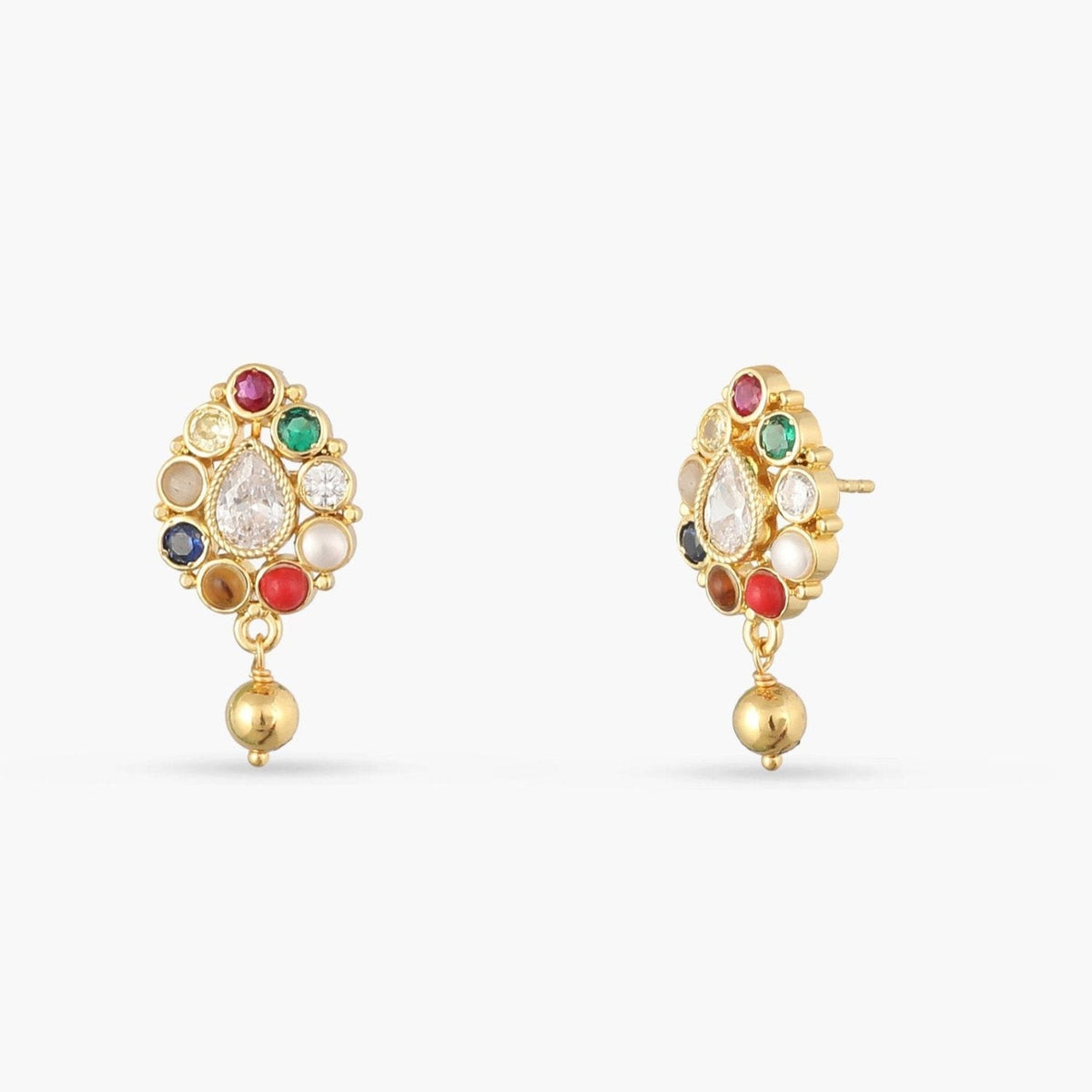 Earrings Navaratna Charm Silver Stud Earrings