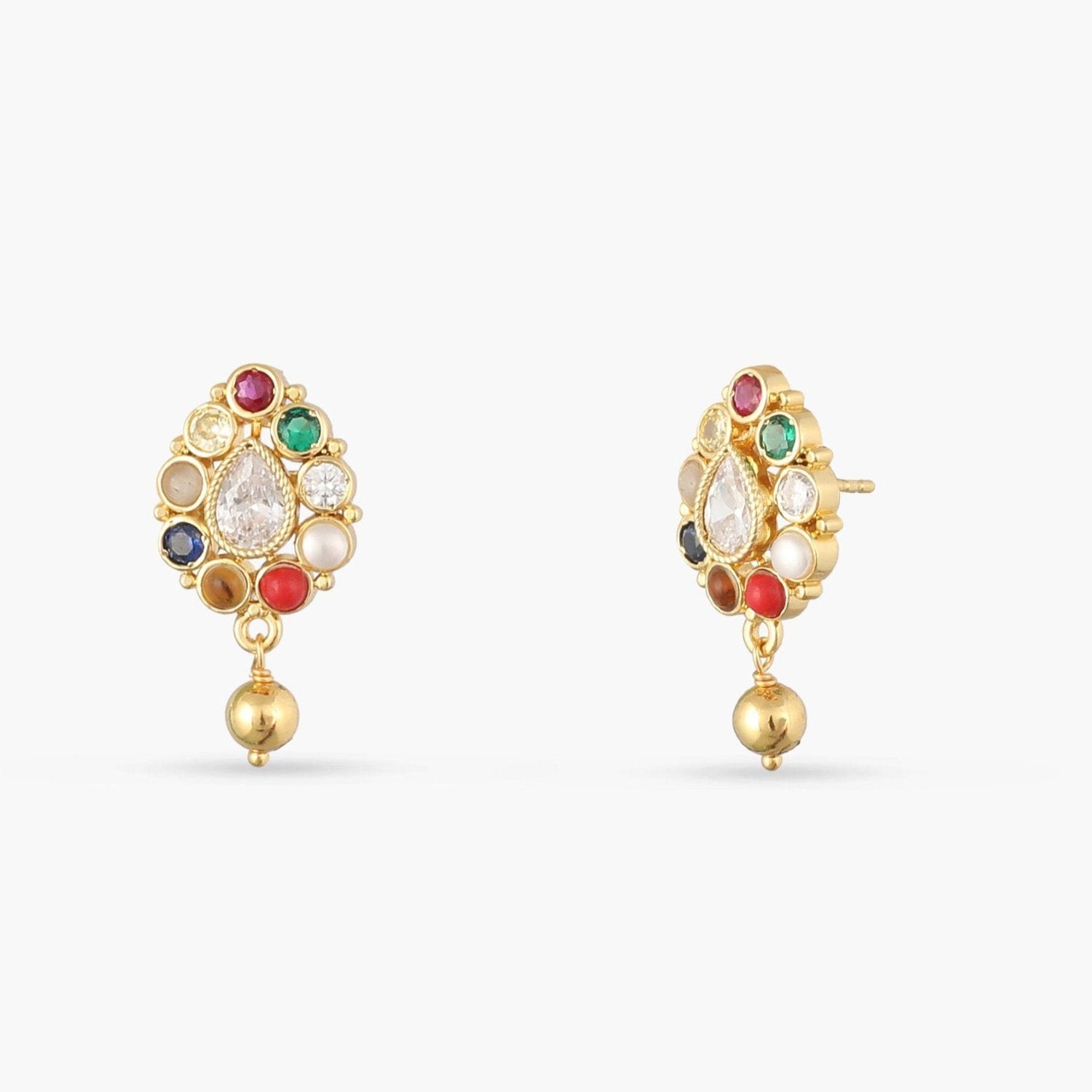 Navaratna Charm Silver Stud Earrings