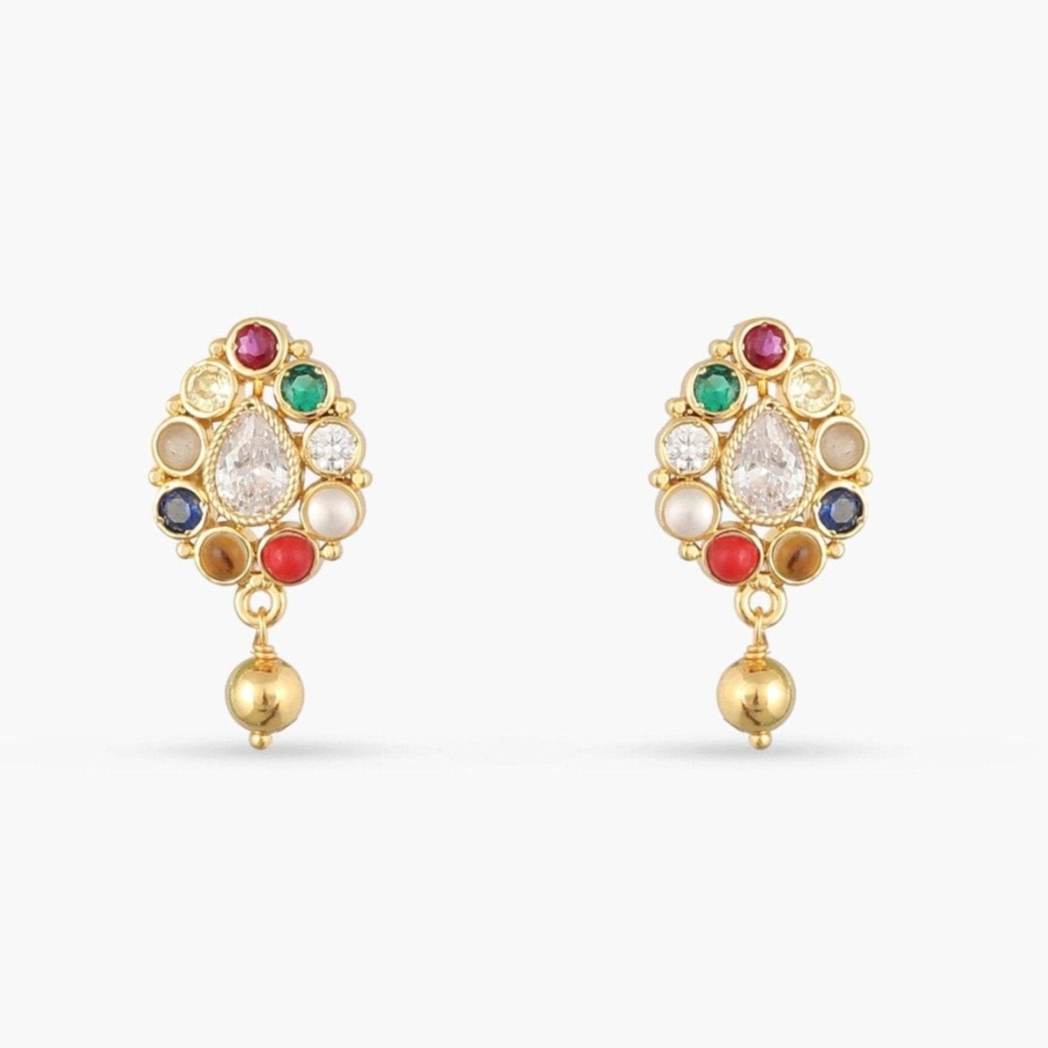 Navaratna Charm Silver Stud Earrings