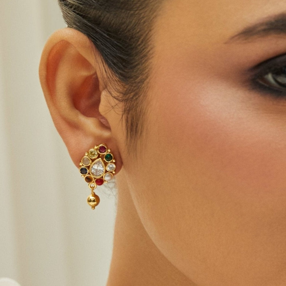 Earrings Navaratna Charm Silver Stud Earrings