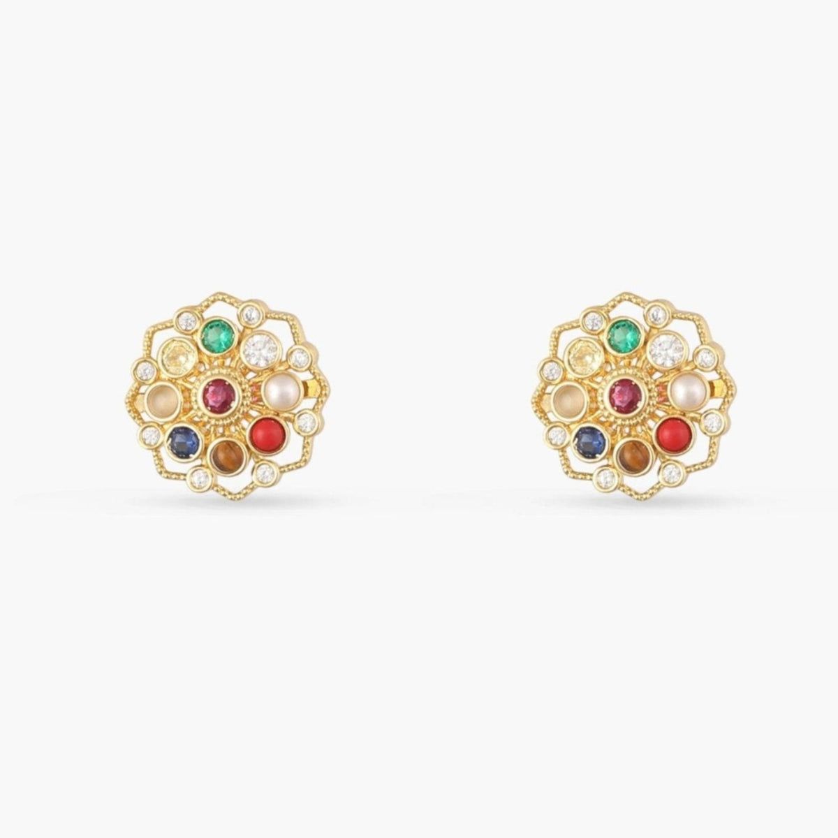 Pratima Navaratna Silver Stud Earrings