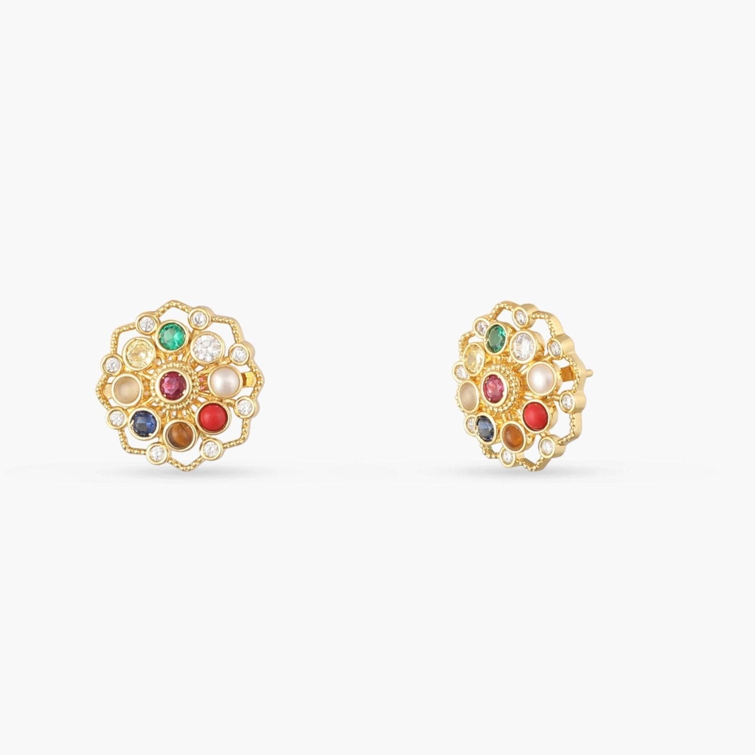 Pratima Navaratna Silver Stud Earrings