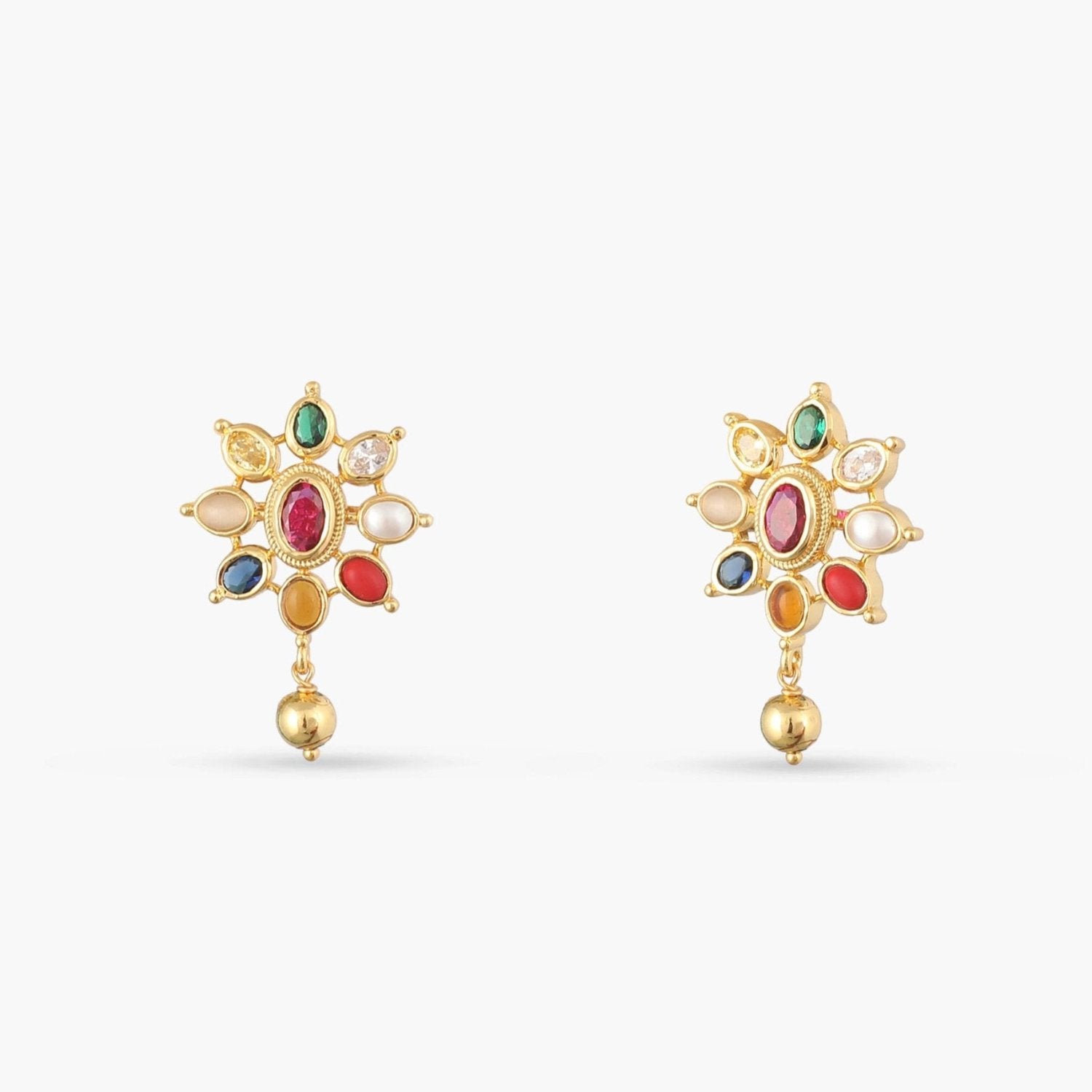 Lahar Navaratna Petal Silver Stud Earrings