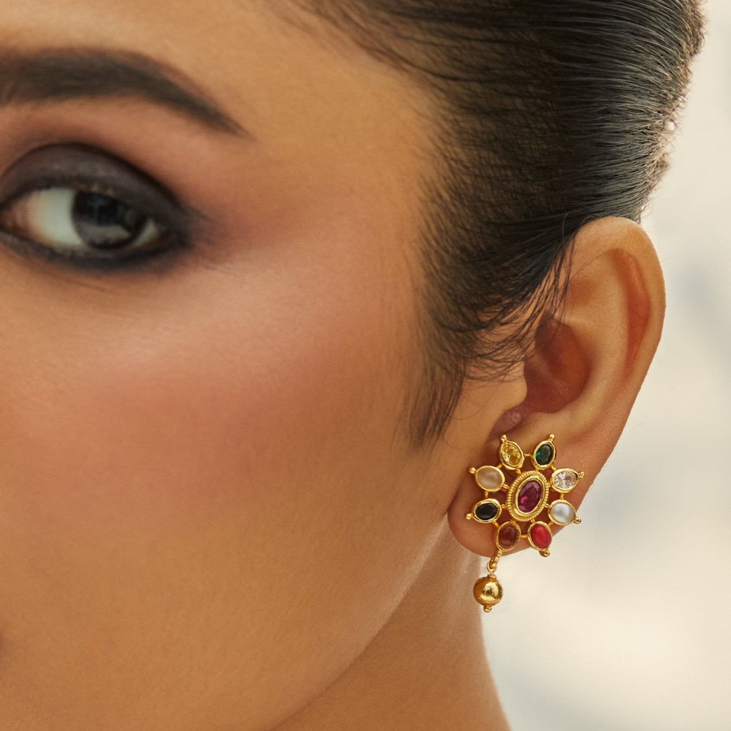 Lahar Navaratna Petal Silver Stud Earrings