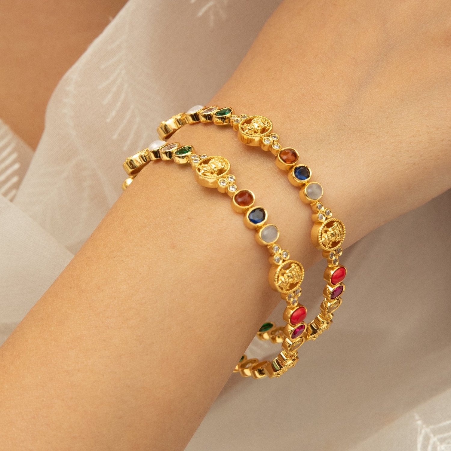 Lakshmi Navaratna Blessing Silver Bangles