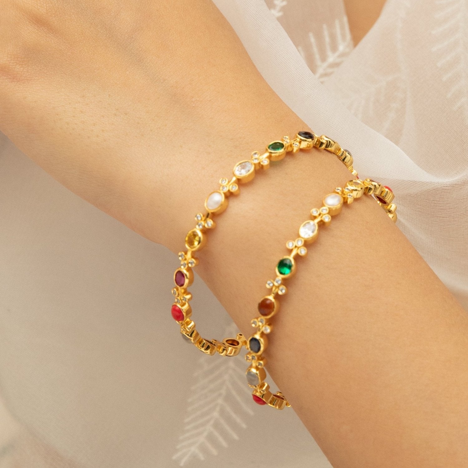 Shimmering Elegance Navaratna Silver Bangles