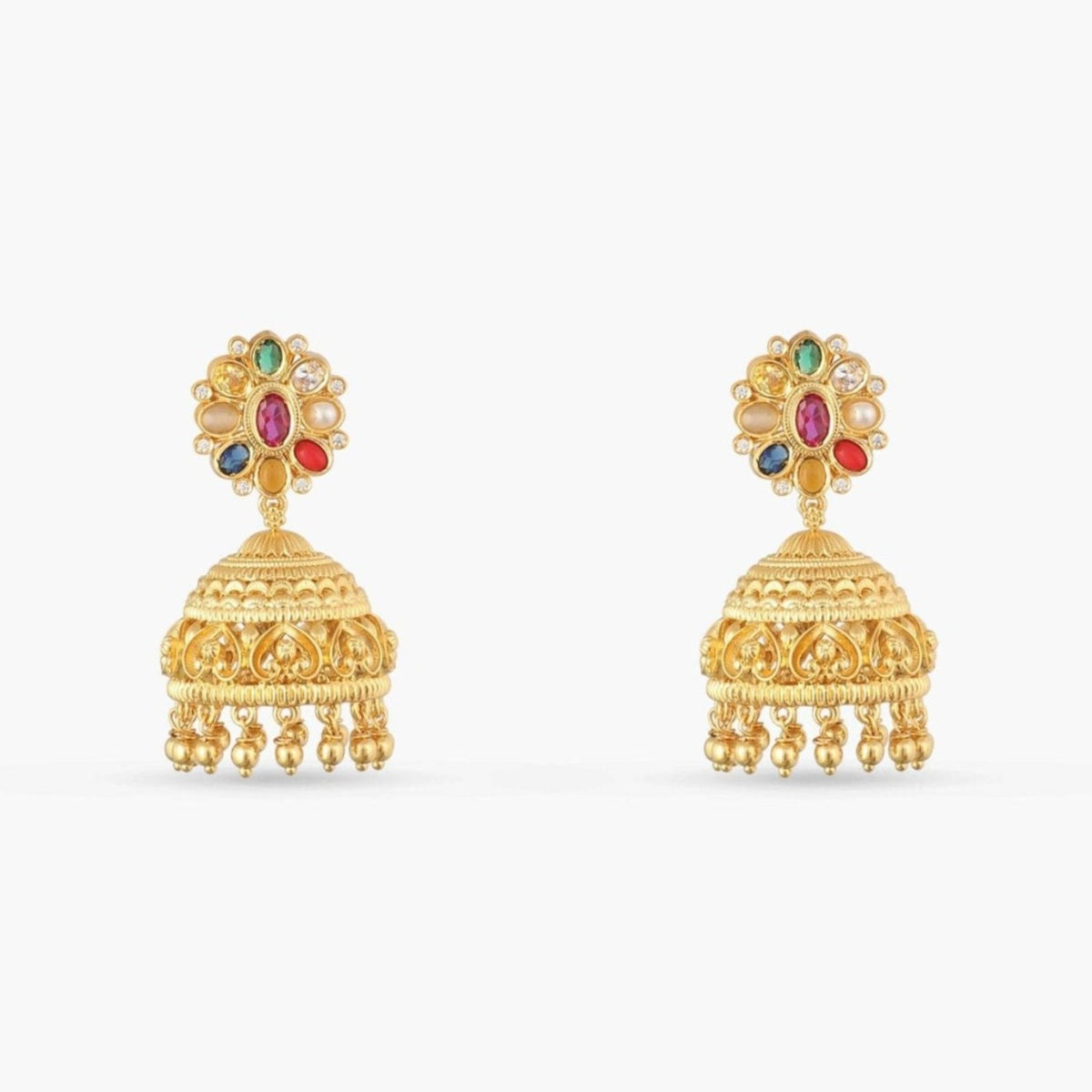 Navaratna Aabhar Silver Jhumka Earrings