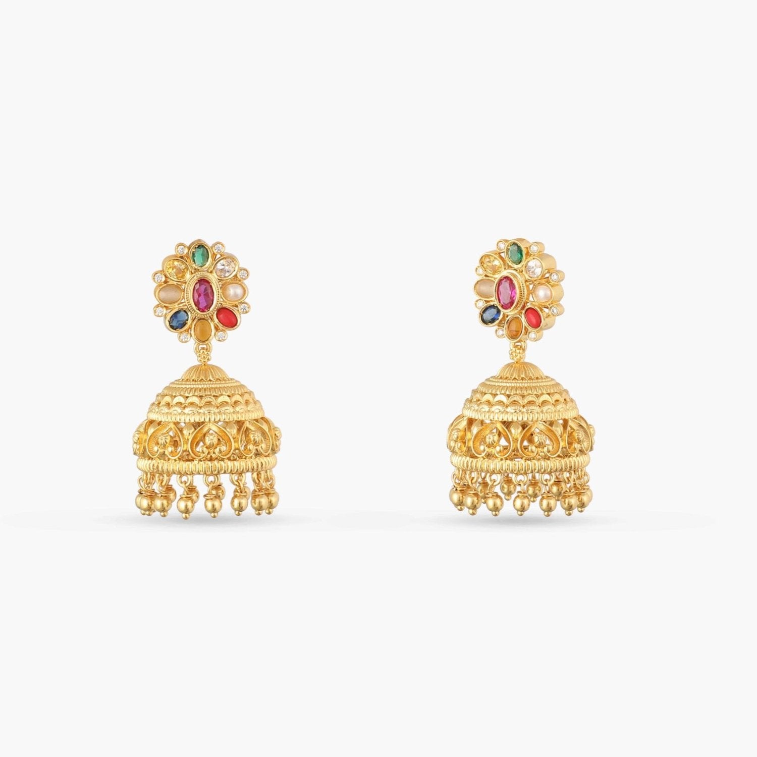 Navaratna Aabhar Silver Jhumka Earrings