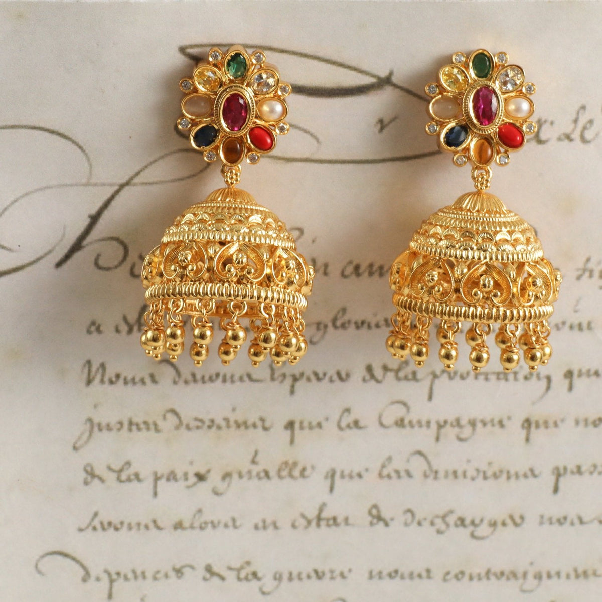 Earrings Navaratna Aabhar Silver Jhumka Earrings