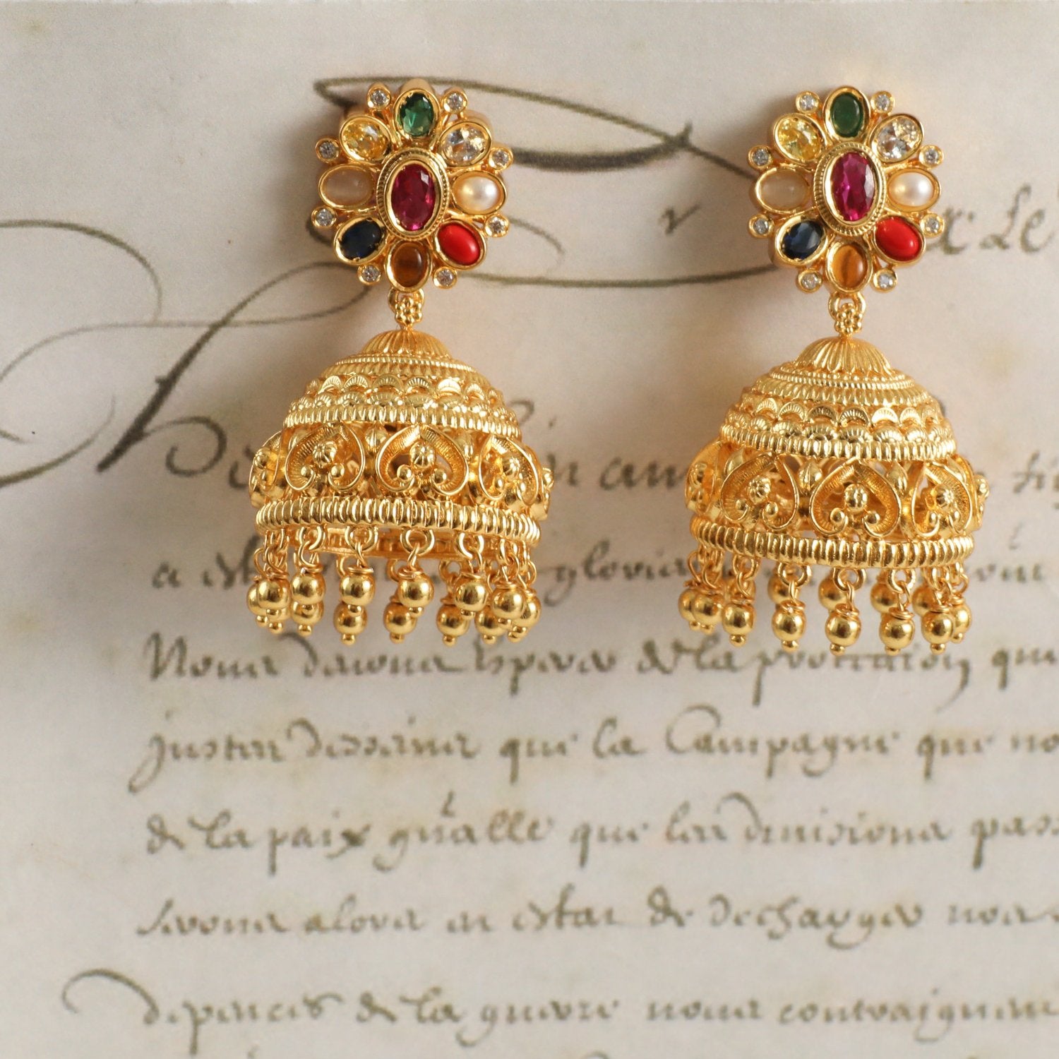 Earrings Navaratna Aabhar Silver Jhumka Earrings
