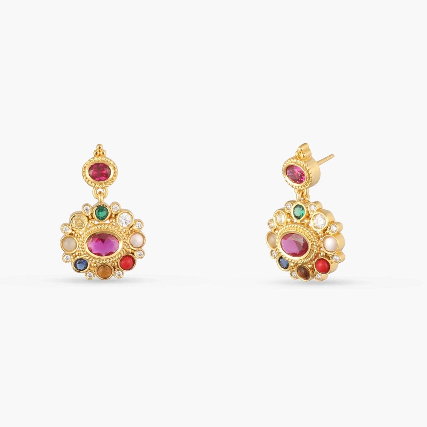 Earrings Rupa Navaratna Maroon Silver Drop Earrings