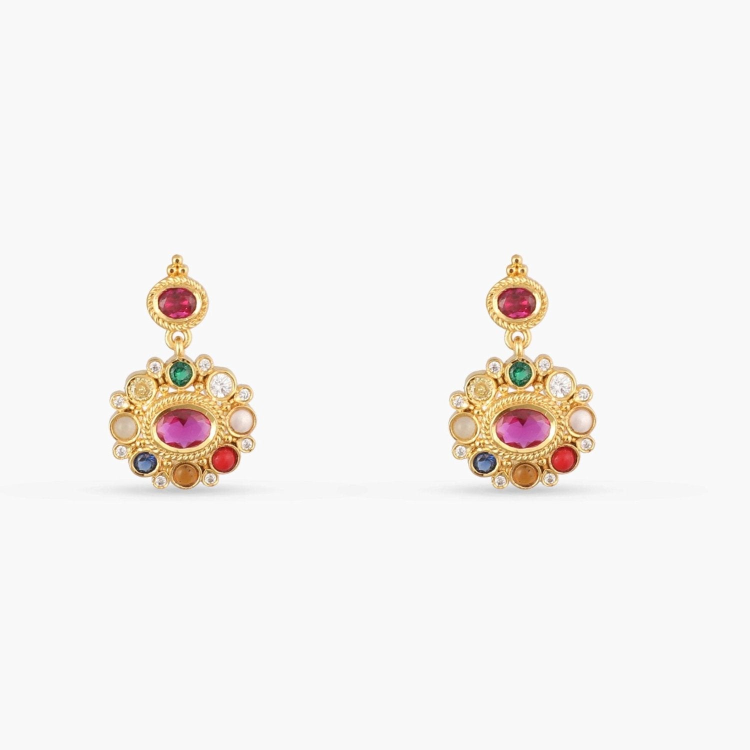 Rupa Navaratna Maroon Silver Drop Earrings