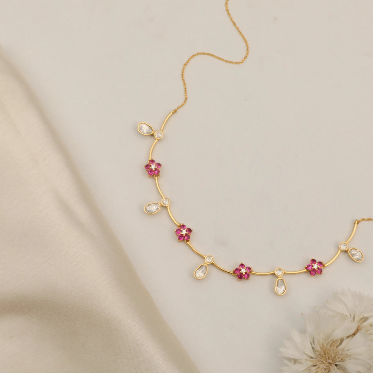 Necklace Twilight Moissanite Silver Floral Necklace