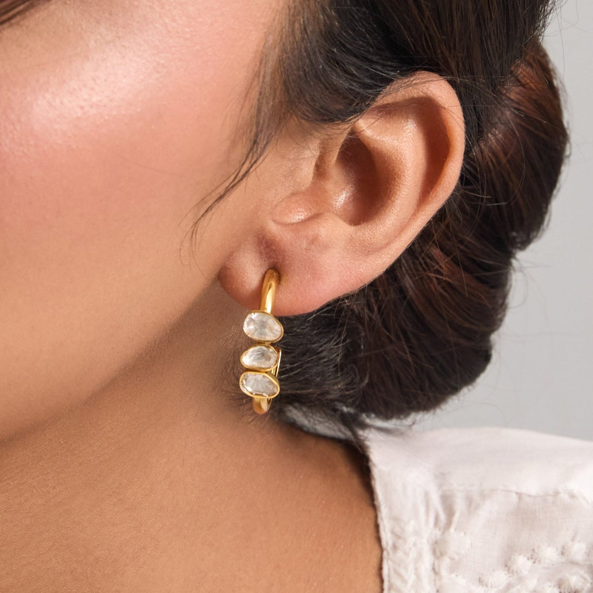 Earrings Shooting Star Moissanite Silver Half Hoop Earrings