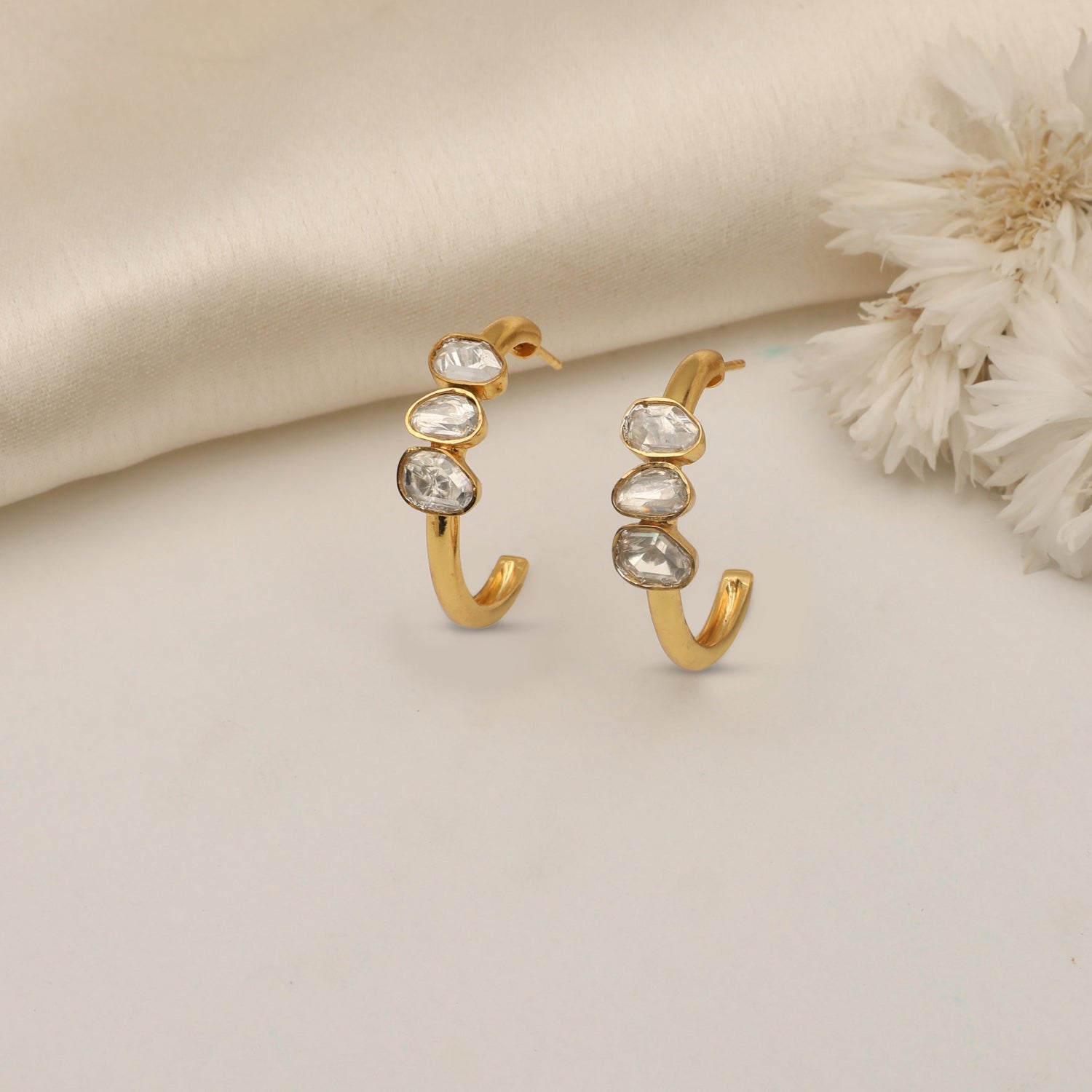Earrings Shooting Star Moissanite Silver Half Hoop Earrings