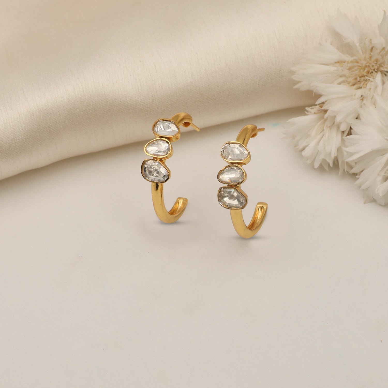 Shooting Star Moissanite Silver Half Hoop Earrings