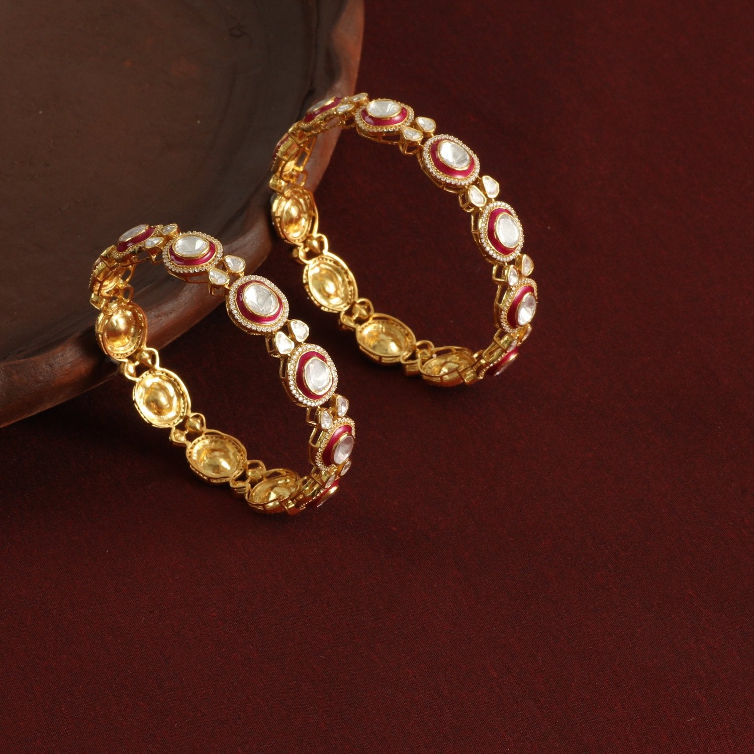 Red Elegance Moissanite Silver Bangles