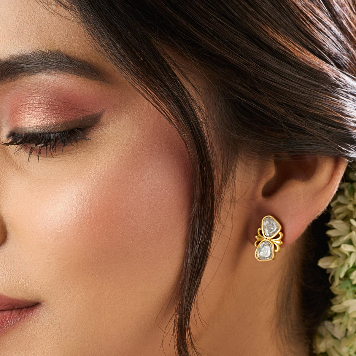  Shubhra Jadau Silver Stud Earrings 