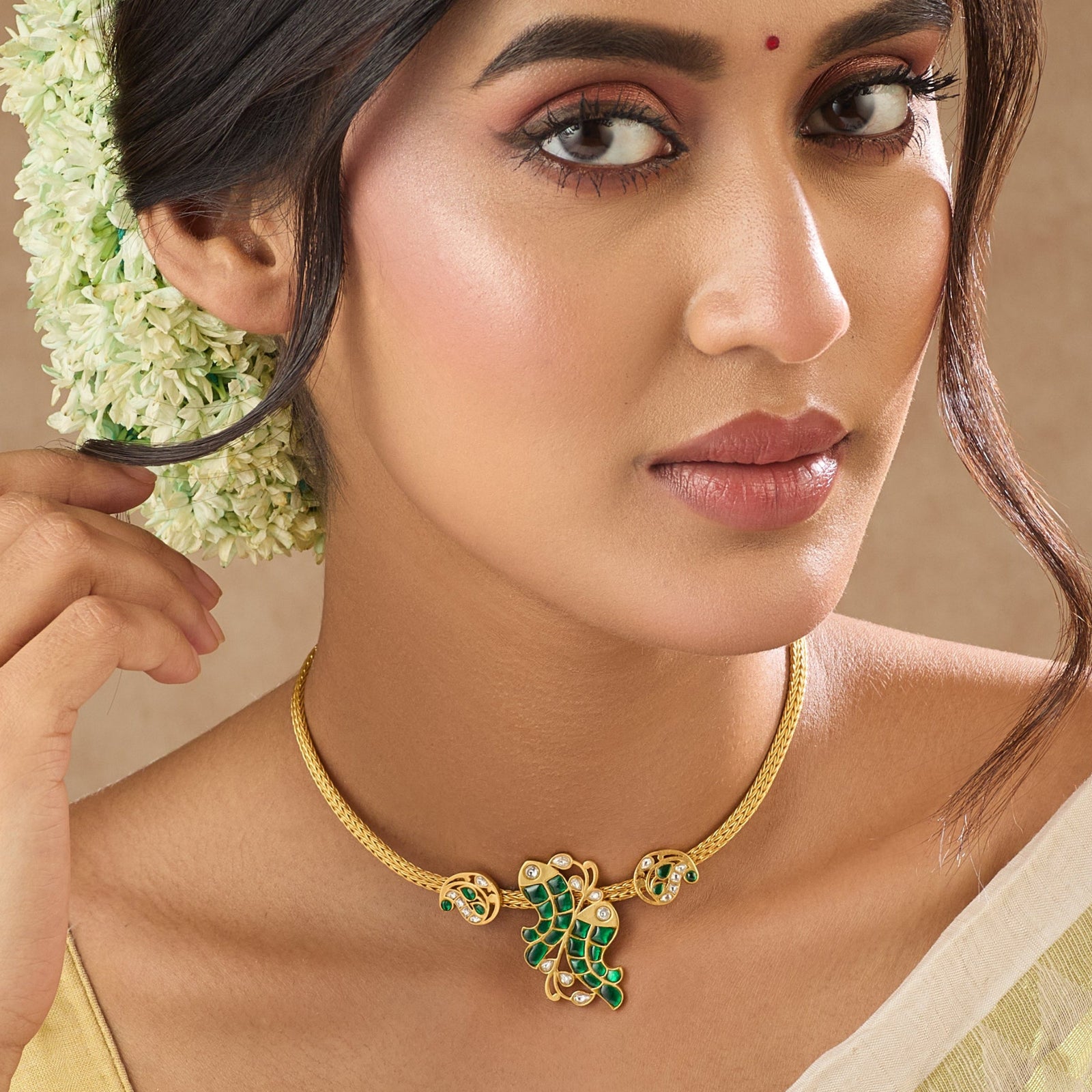 Meena Jadau Silver Hasli Necklace