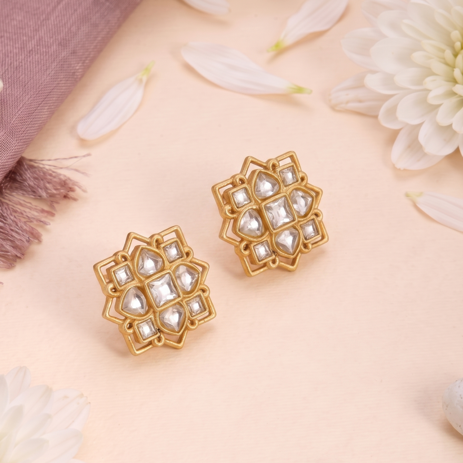 Earrings Kollam Jadau Silver Stud Earrings