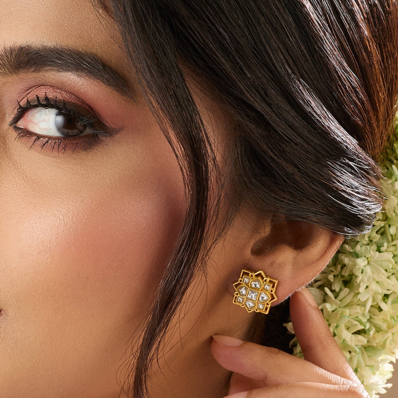 Kollam Jadau Silver Stud Earrings