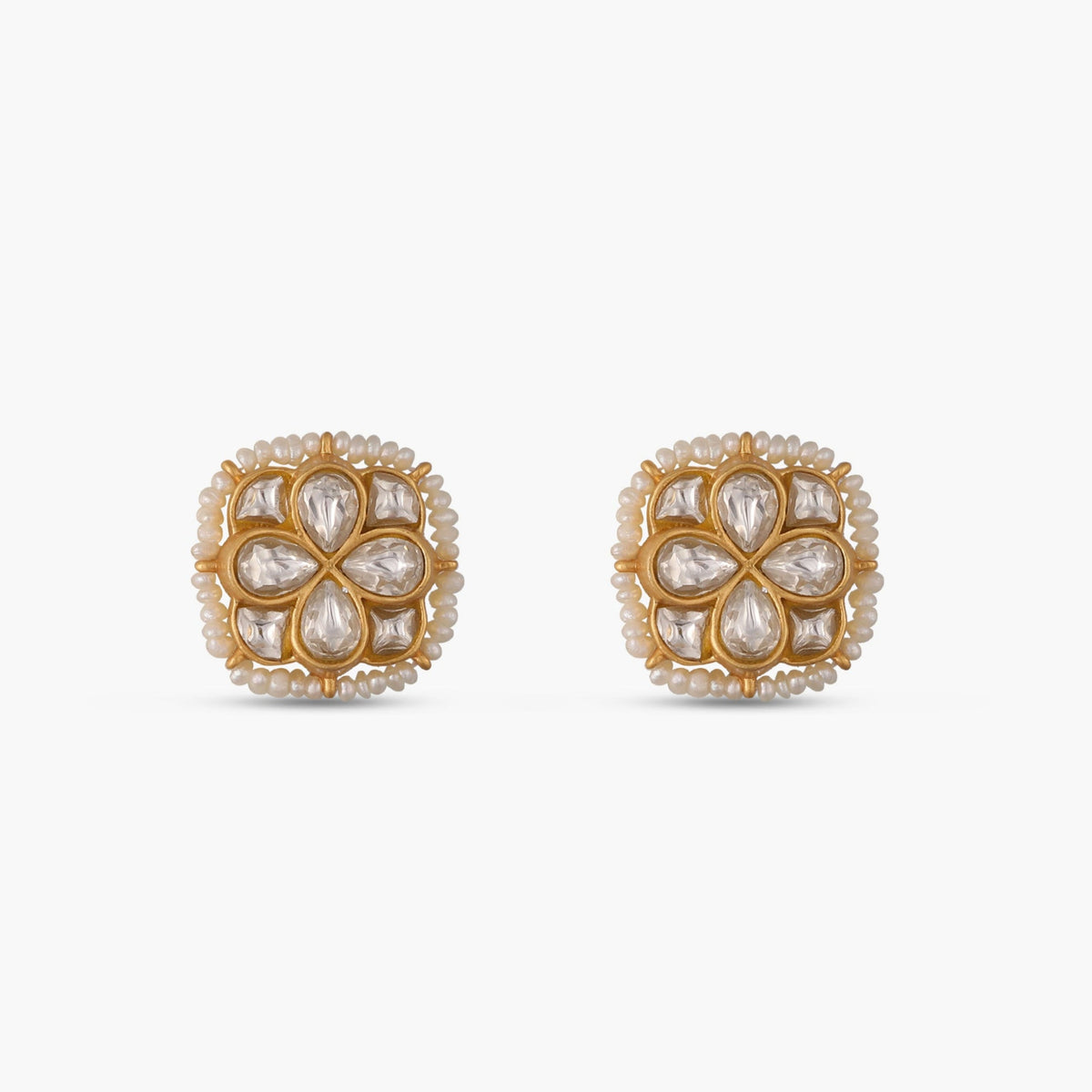 Moti Jadau Silver Stud Earrings