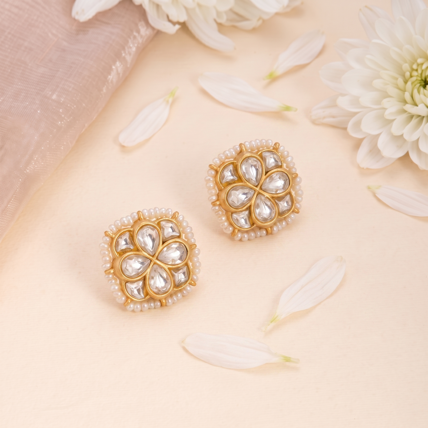 Earrings Moti Jadau Silver Stud Earrings