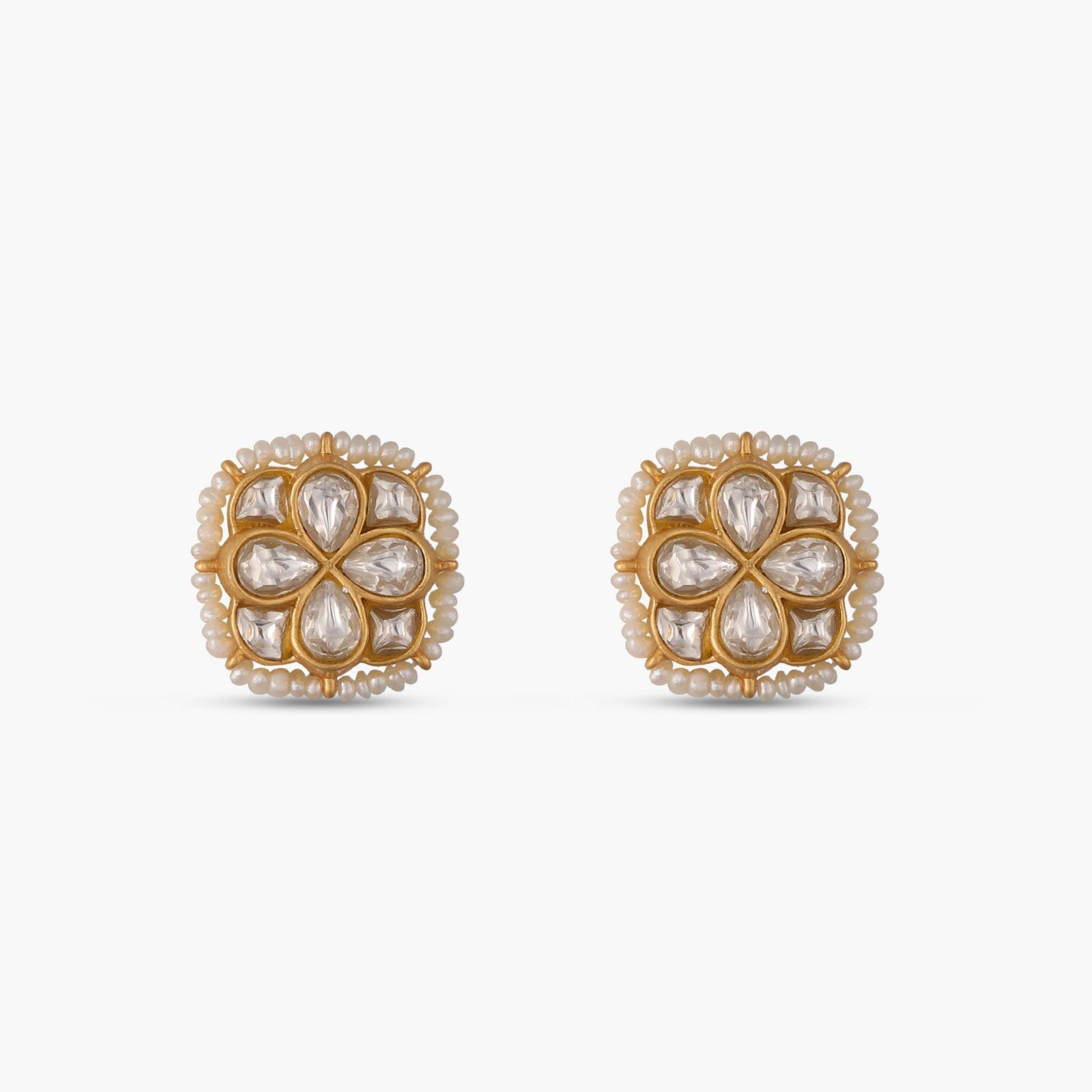 Moti Jadau Silver Stud Earrings