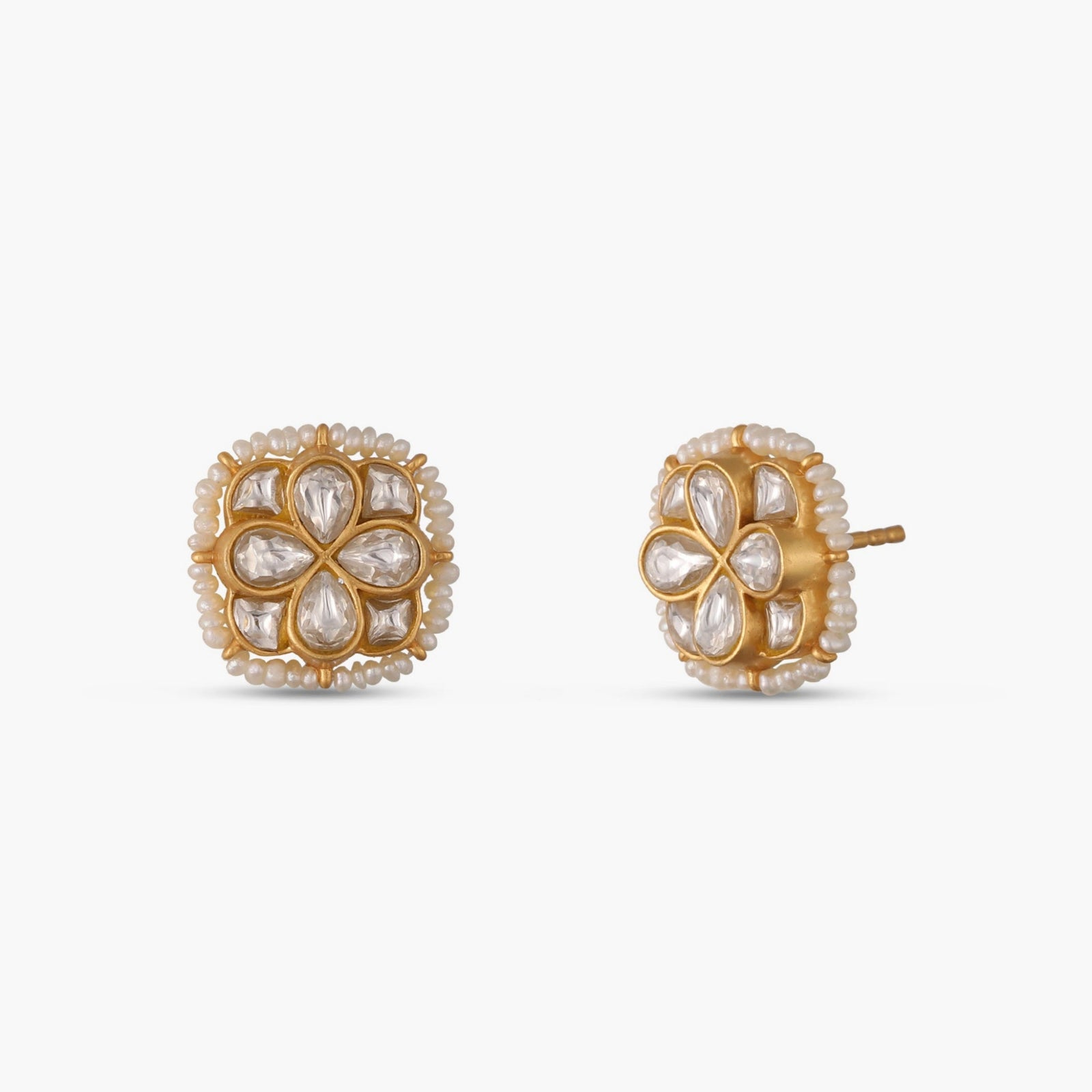 Moti Jadau Silver Stud Earrings