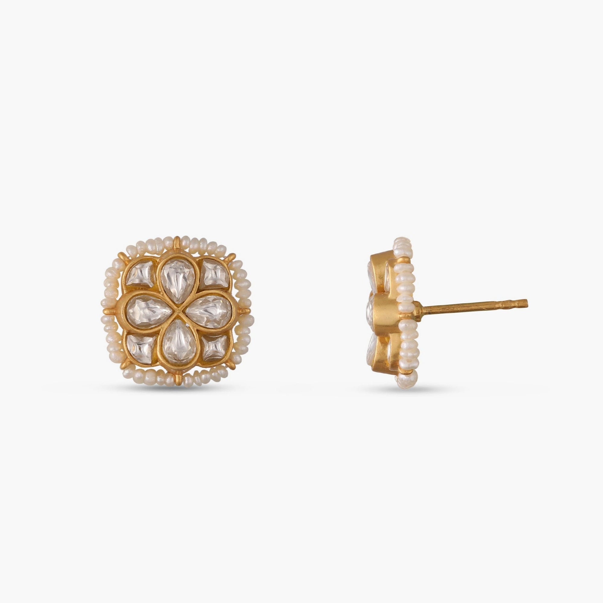 Moti Jadau Silver Stud Earrings