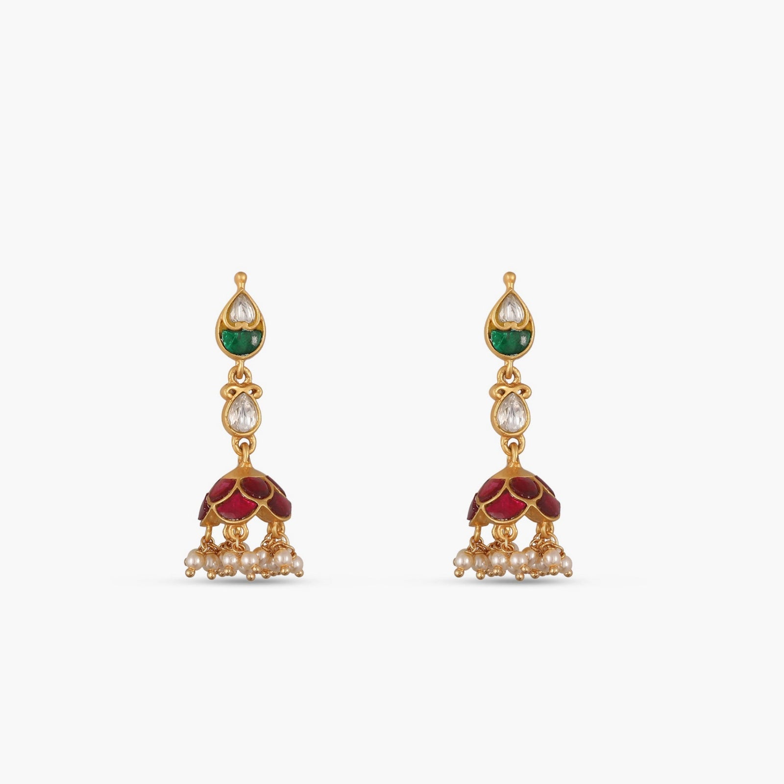 Tara Kempu Jadau Silver Jhumka Earrings 