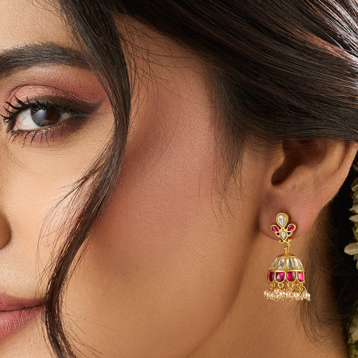 Earrings Ruhani Kempu Jadau Silver Jhumka Earrings