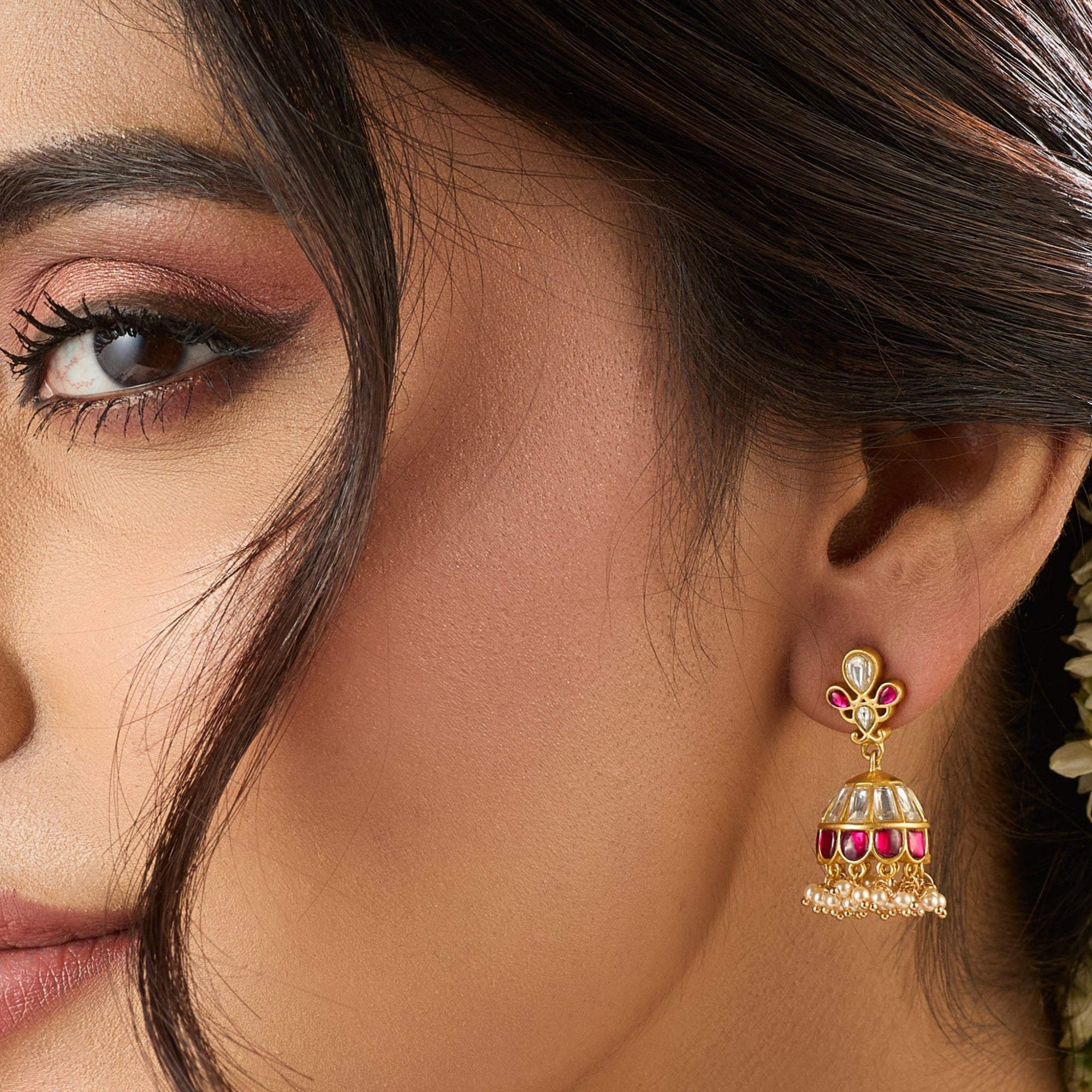 Ruhani Kempu Jadau Silver Jhumka Earrings