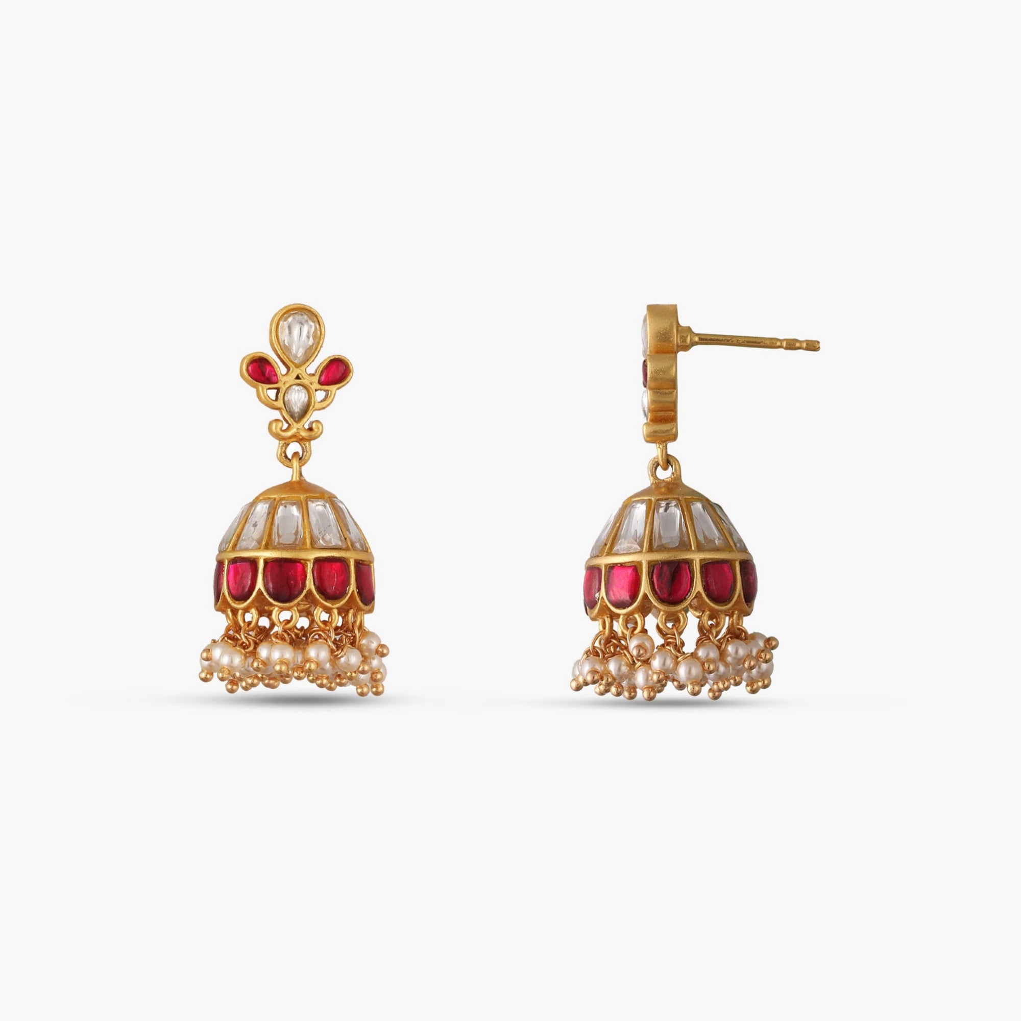 Ruhani Kempu Jadau Silver Jhumka Earrings