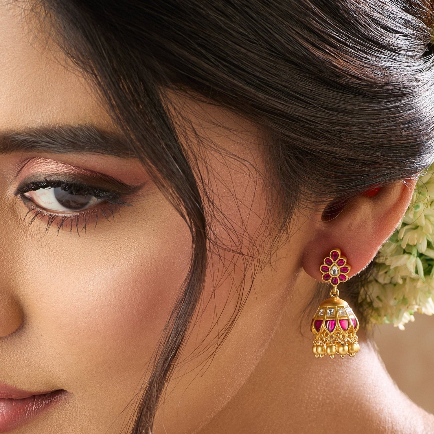 Earrings Mayur Kempu Jadau Silver Jhumka Earrings