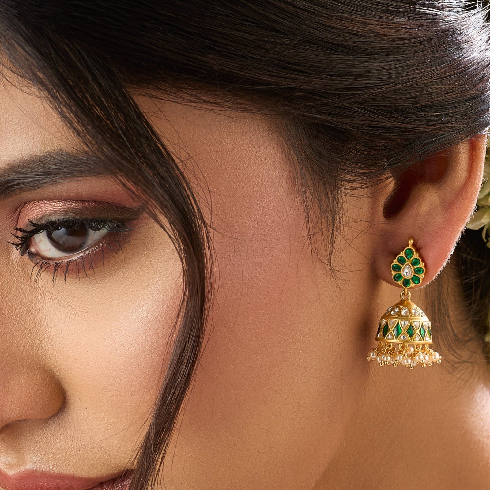 Harita Mayur Jadau Silver Jhumka Earrings