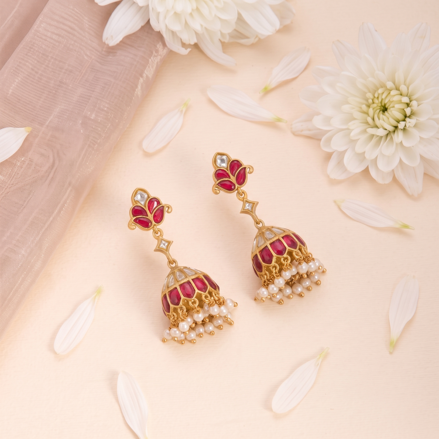 Earrings Kavya Kempu Jadau Silver Jhumka Earrings