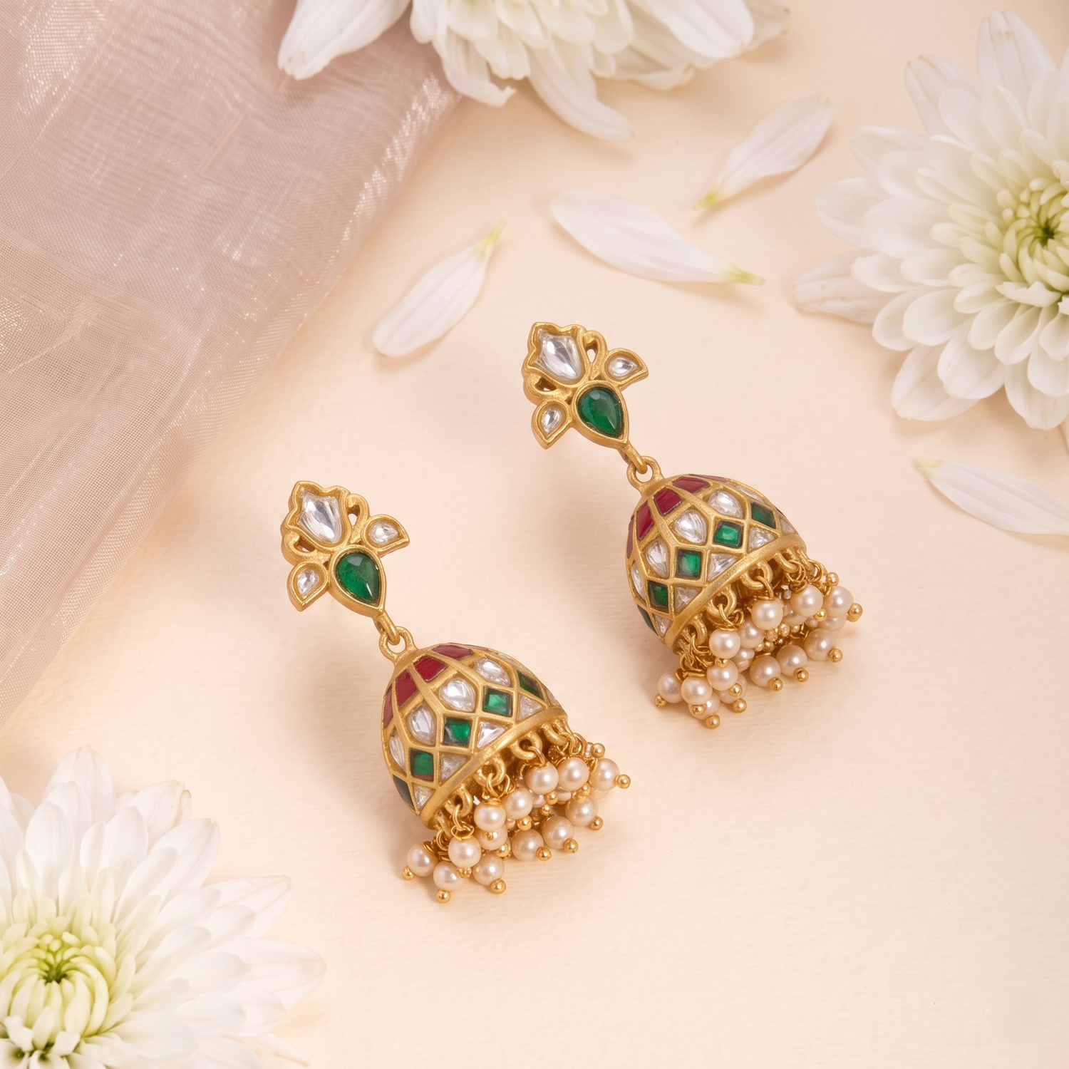 Earrings Pushpa Kempu Jadau Silver Jhumka Earrings