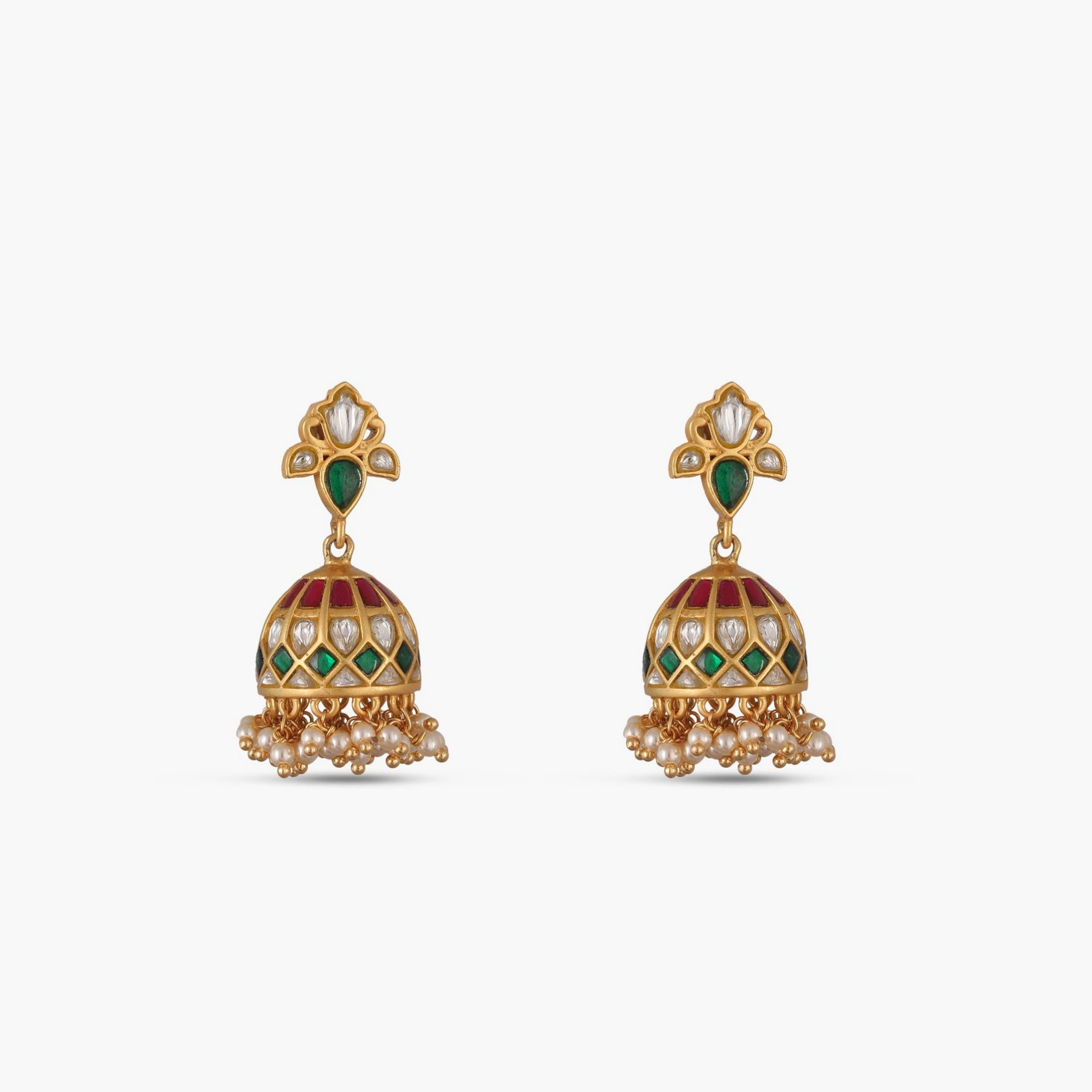 Pushpa Kempu Jadau Silver Jhumka Earrings