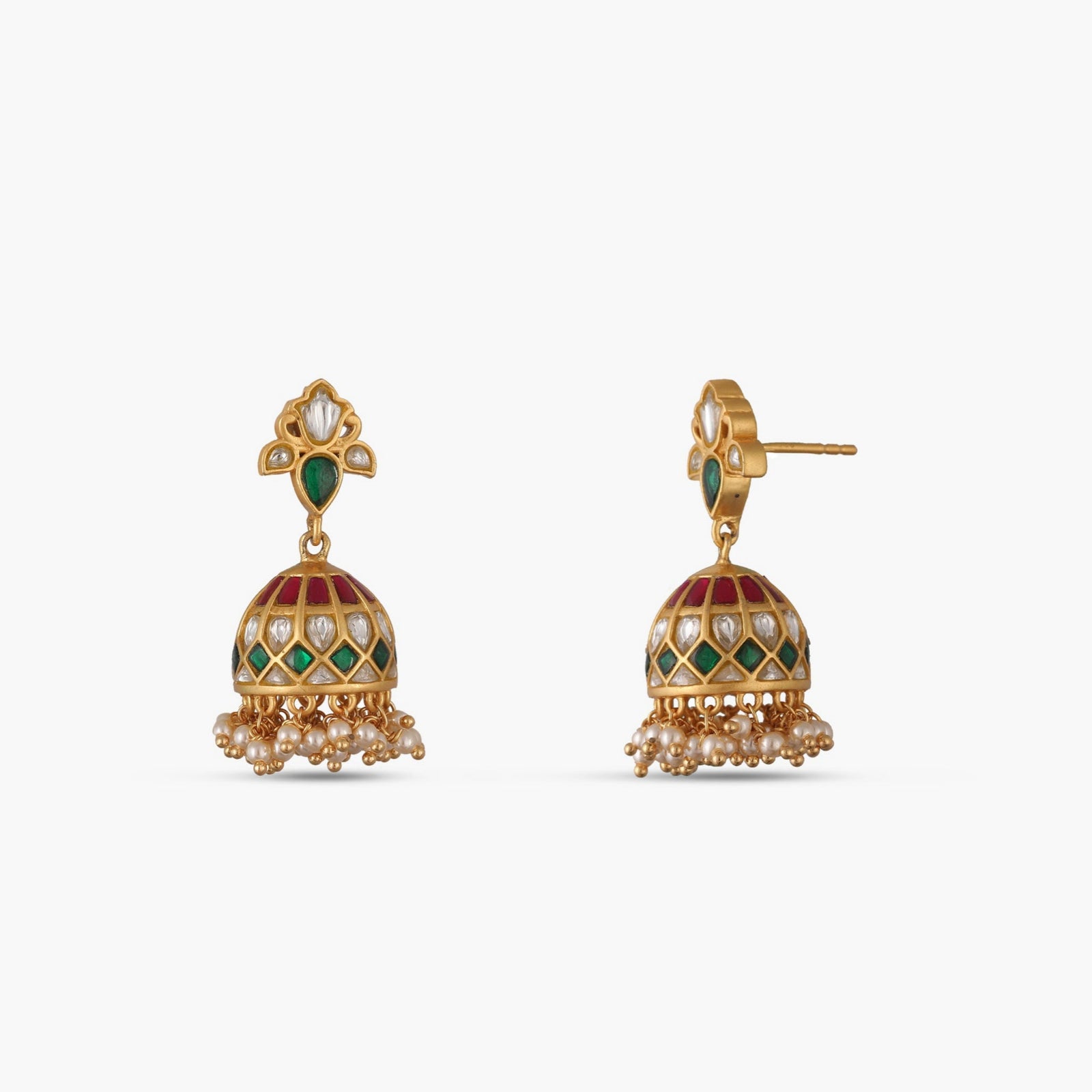 Pushpa Kempu Jadau Silver Jhumka Earrings