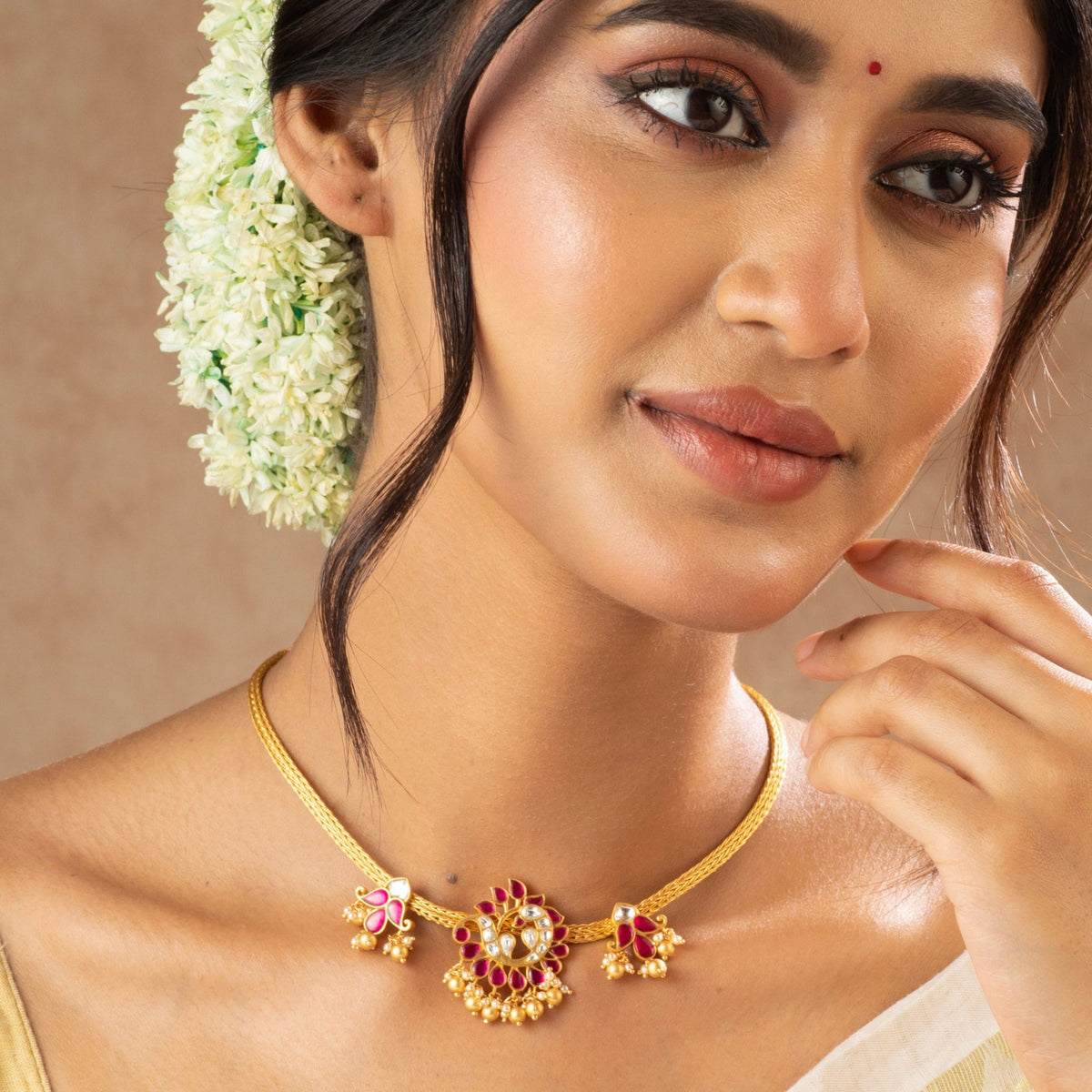 Necklace Mayura Kempu Jadau Silver Necklace