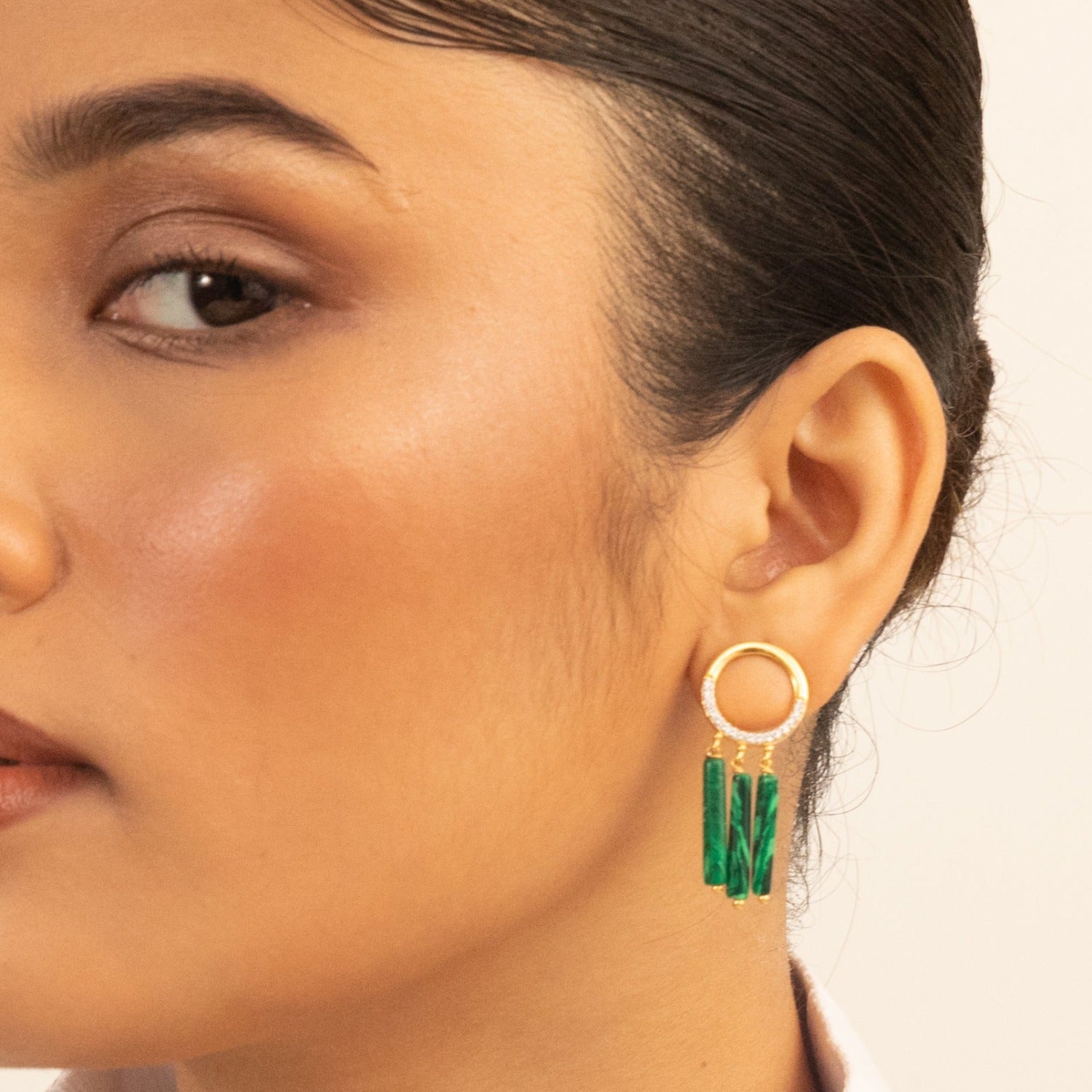 Earrings Malachite Round Silver Drop Earrings