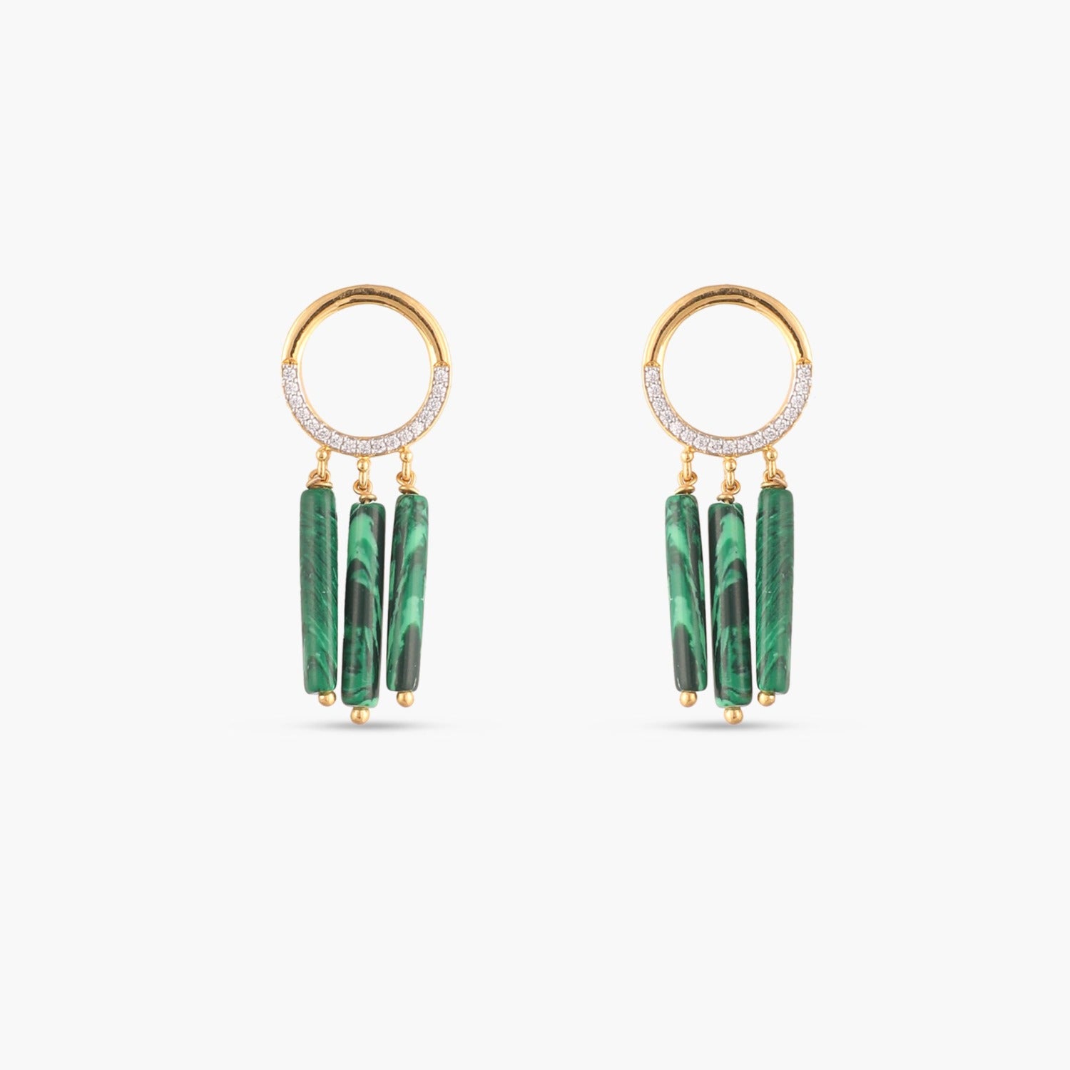 Malachite Round Silver Drop Earrings