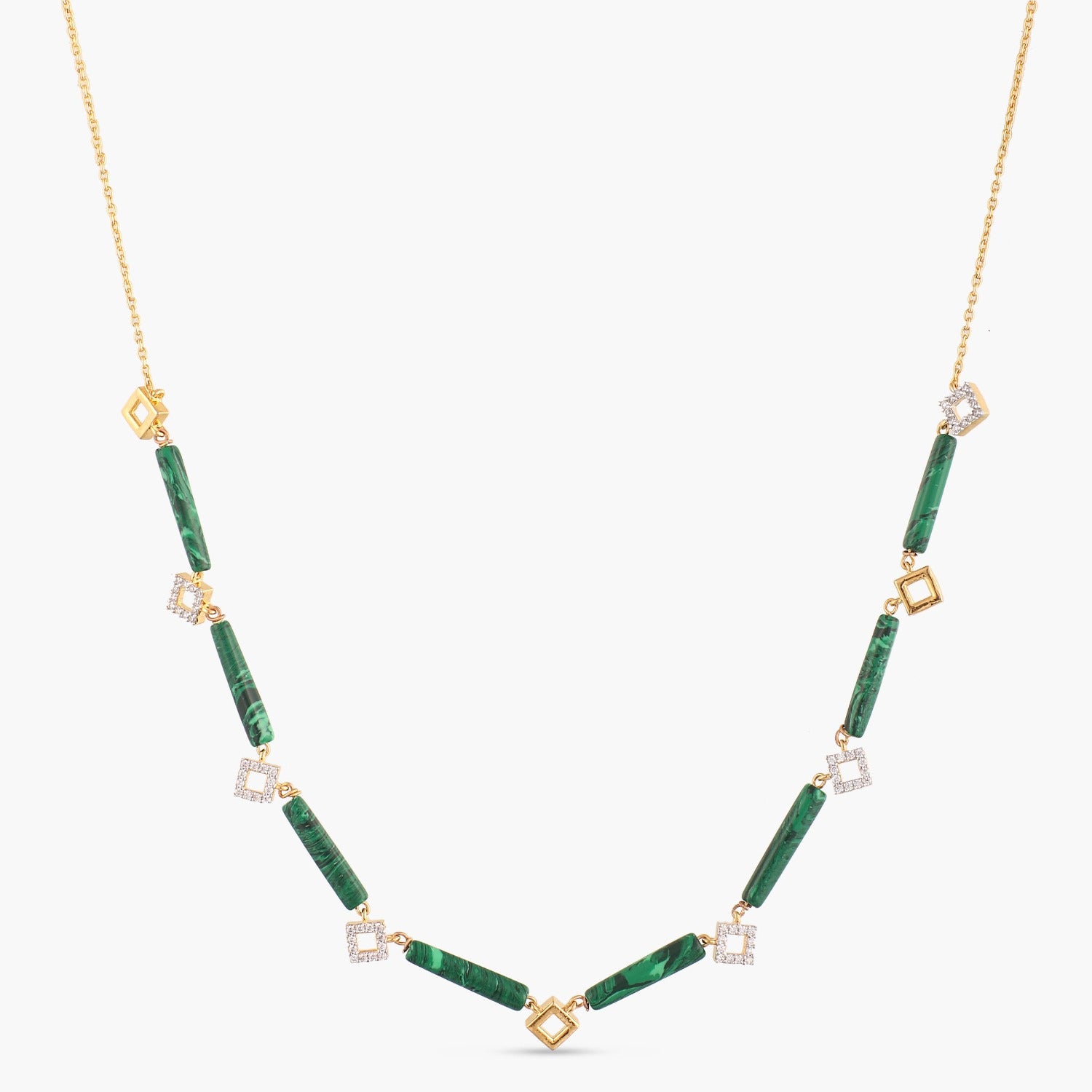 Malachite Square Charm Silver Necklace