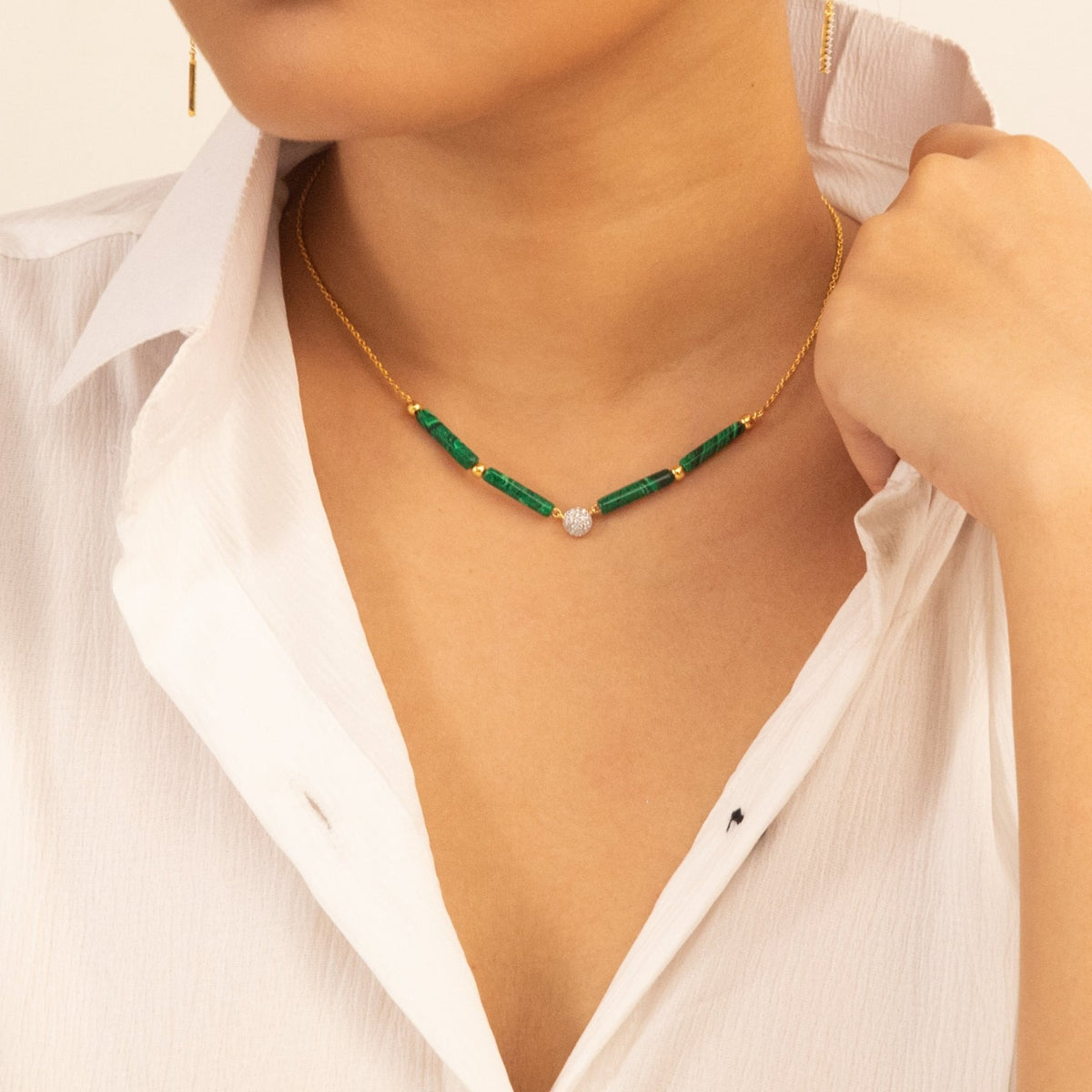 Malachite Minimal Charm Silver Necklace