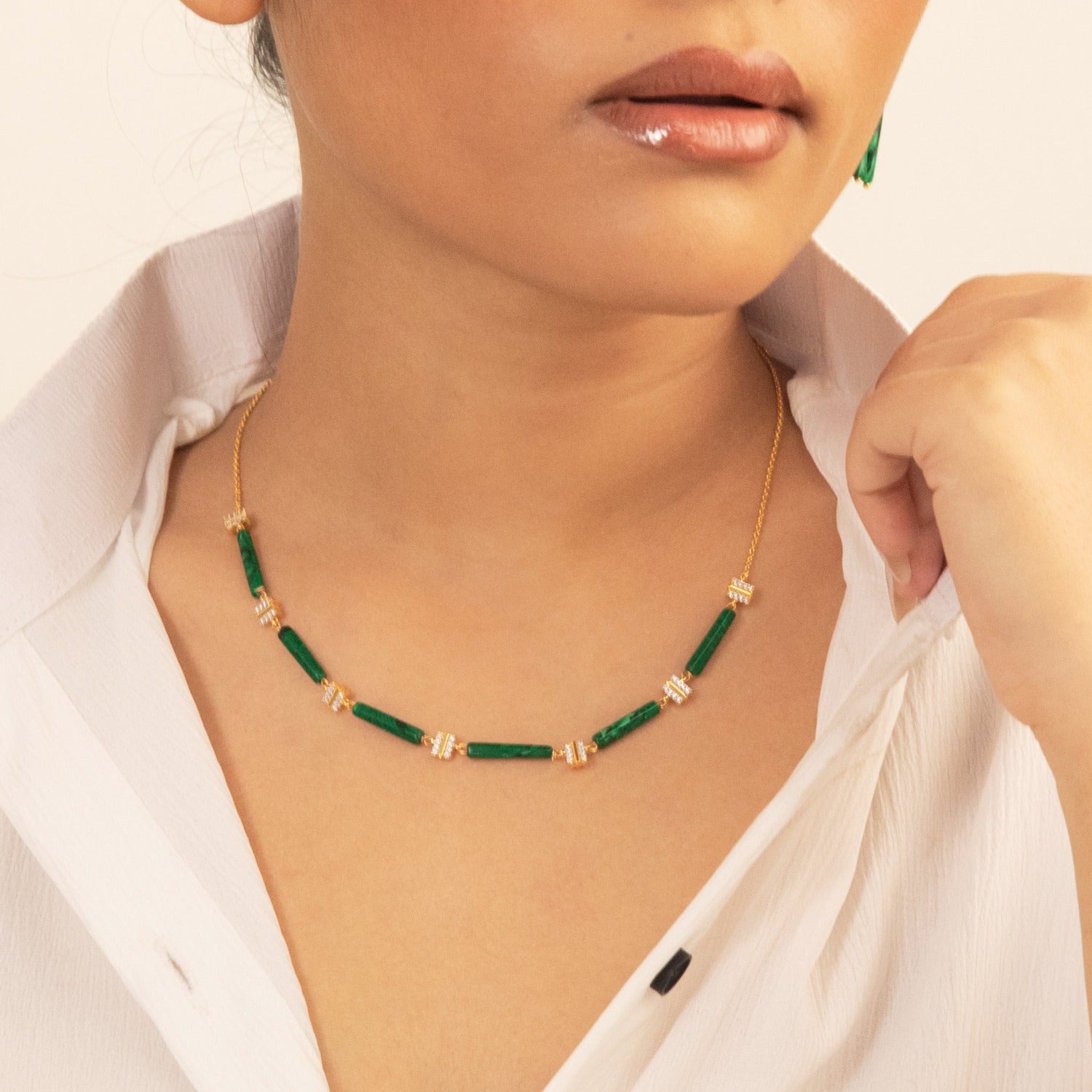 Malachite Bar Charm Silver Necklace