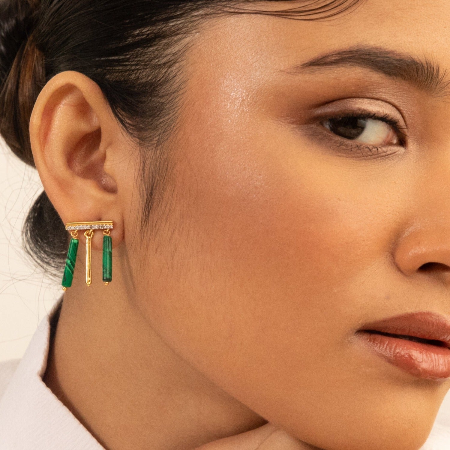 Malachite Simple Silver Drop Earrings