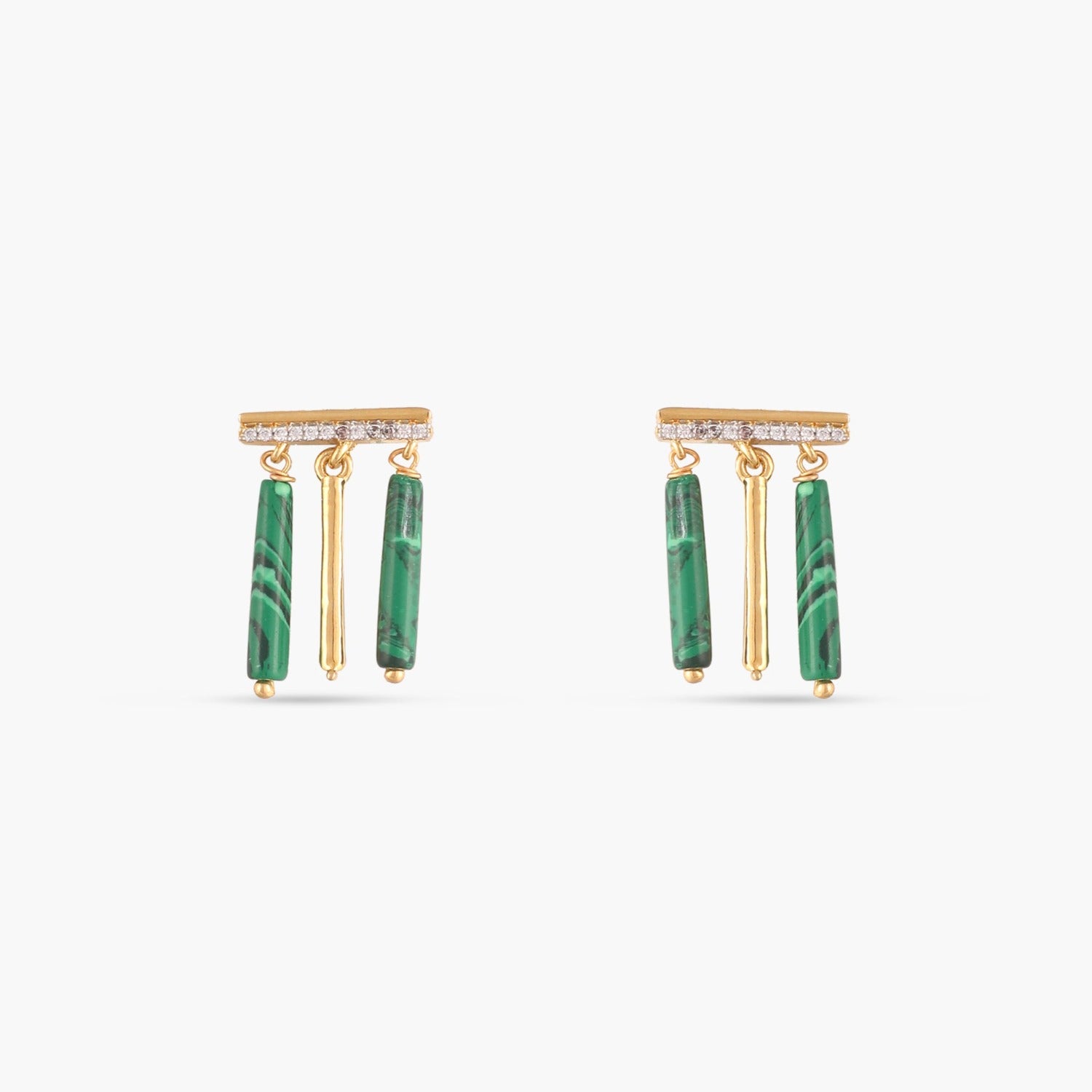 Malachite Simple Silver Drop Earrings