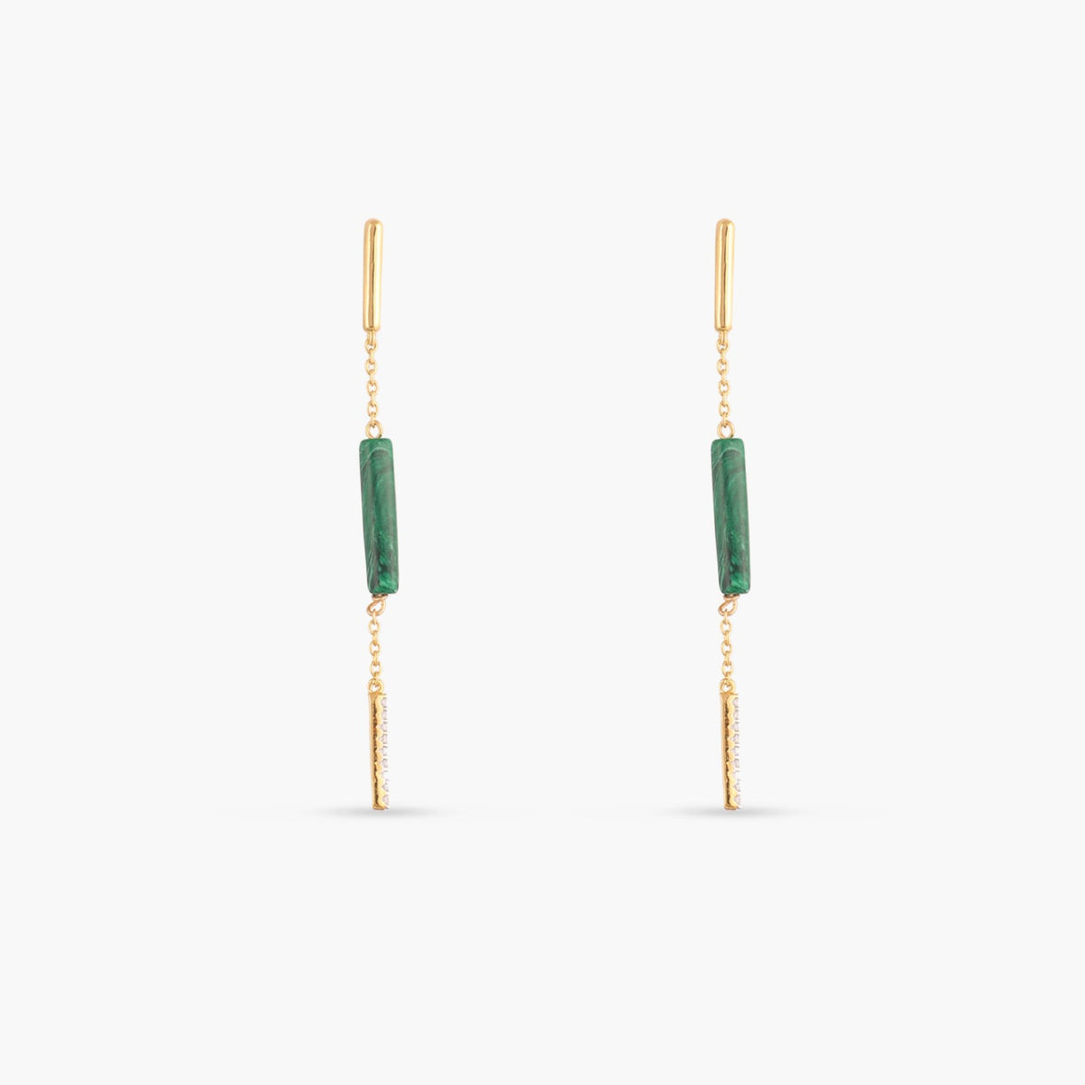 Malachite Bar Charm Silver Drop Earrings